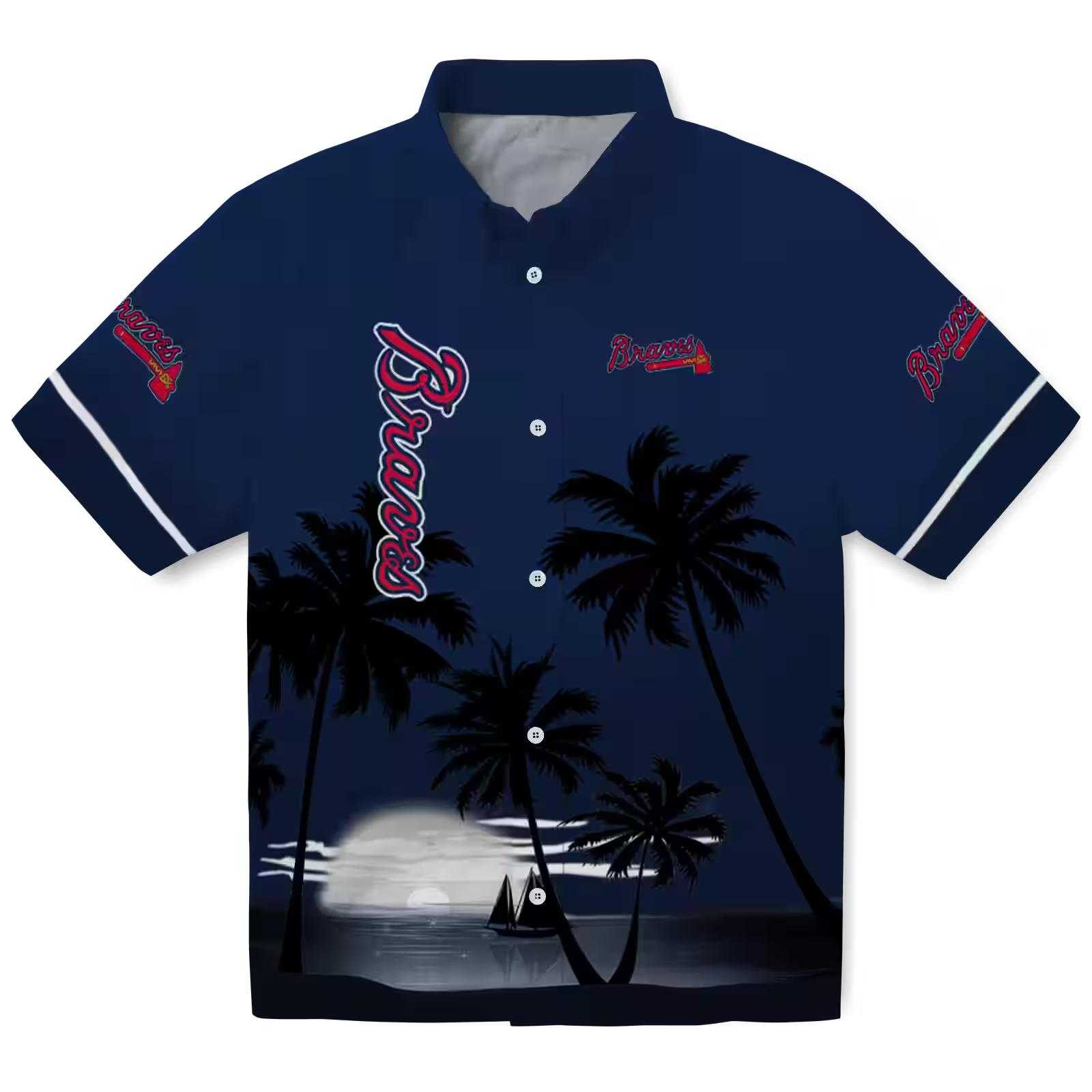 Atlanta Braves Beach Sunset Navy Black Hawaiian Shirt