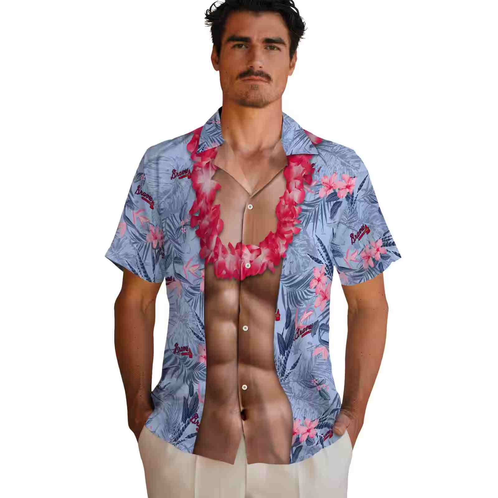 atlanta braves chest illusion navy hawaiian shirt fashion forward