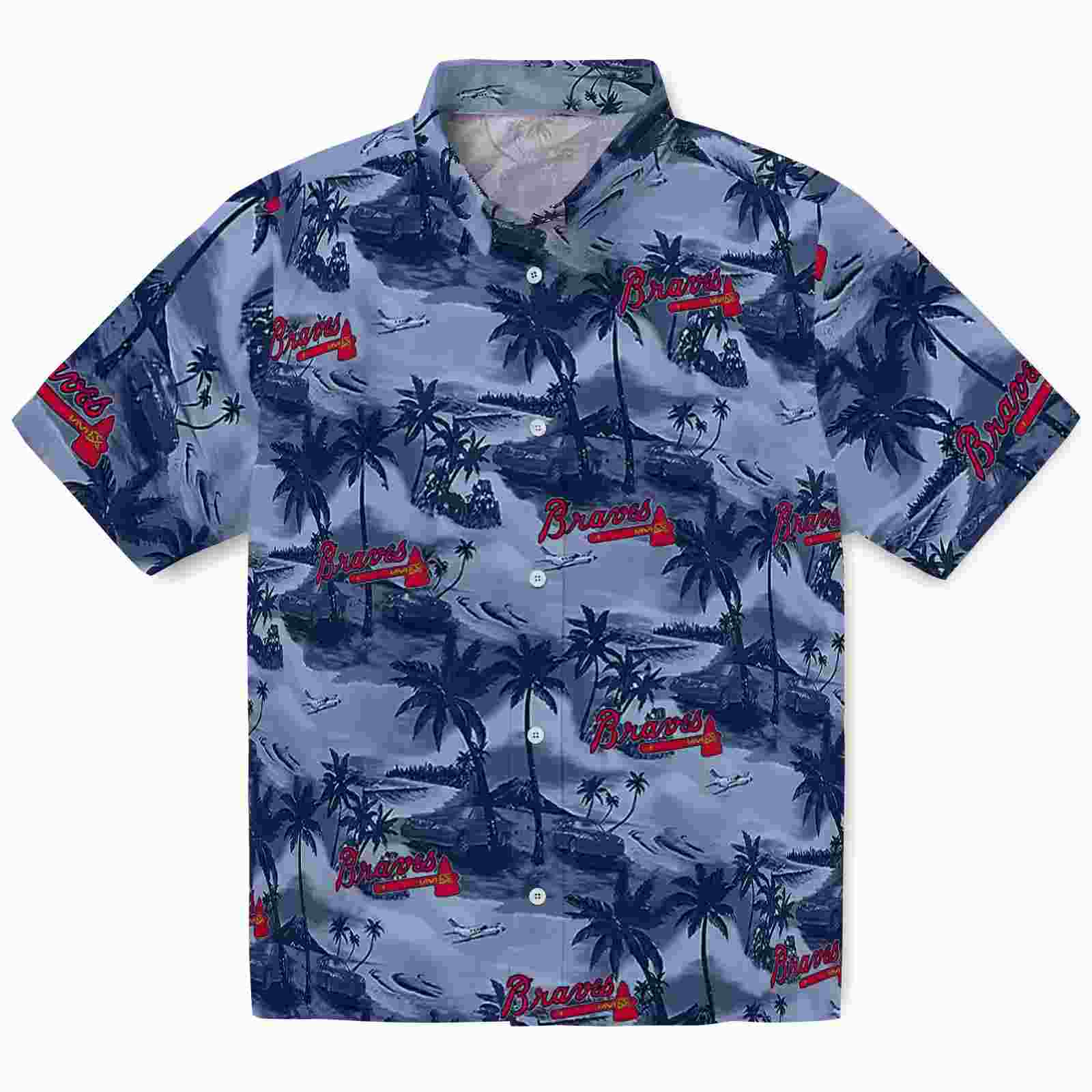 Atlanta Braves Coastal Palms Navy Hawaiian Shirt