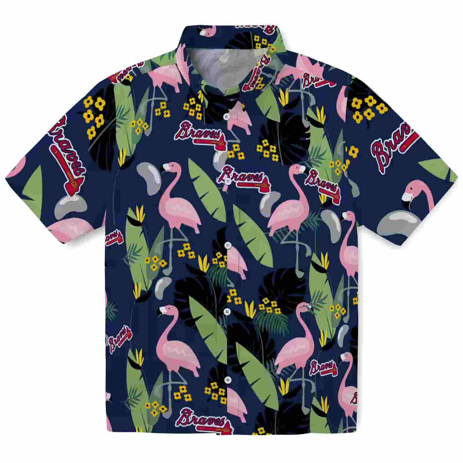 Atlanta Braves Flamingo Leaves Navy Hawaiian Shirt