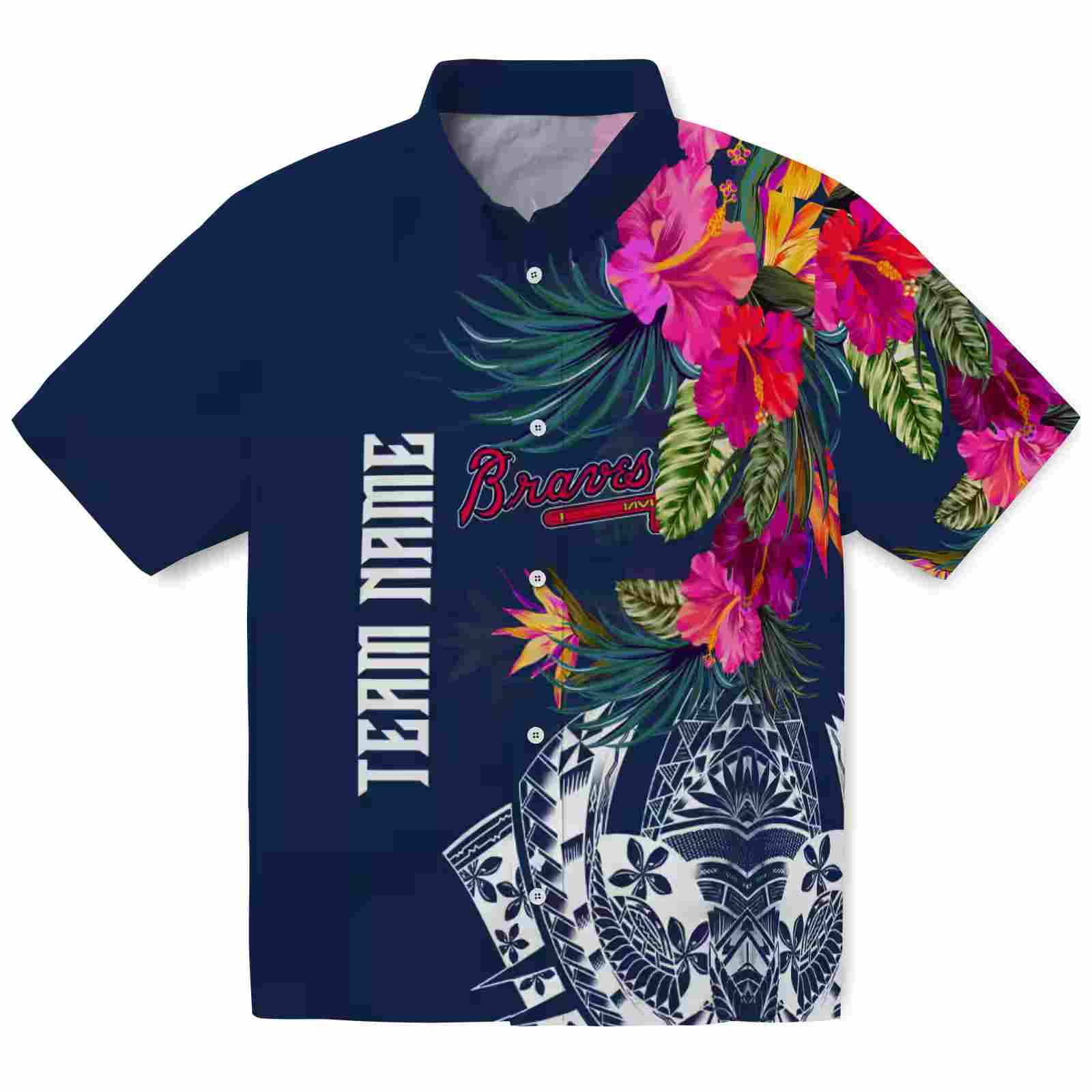 atlanta braves floral polynesian navy hawaiian shirt best selling