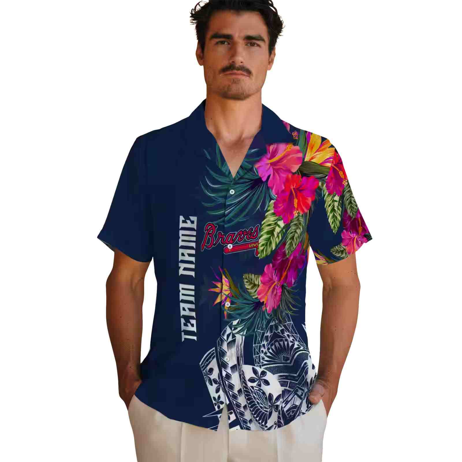 atlanta braves floral polynesian navy hawaiian shirt fashion forward