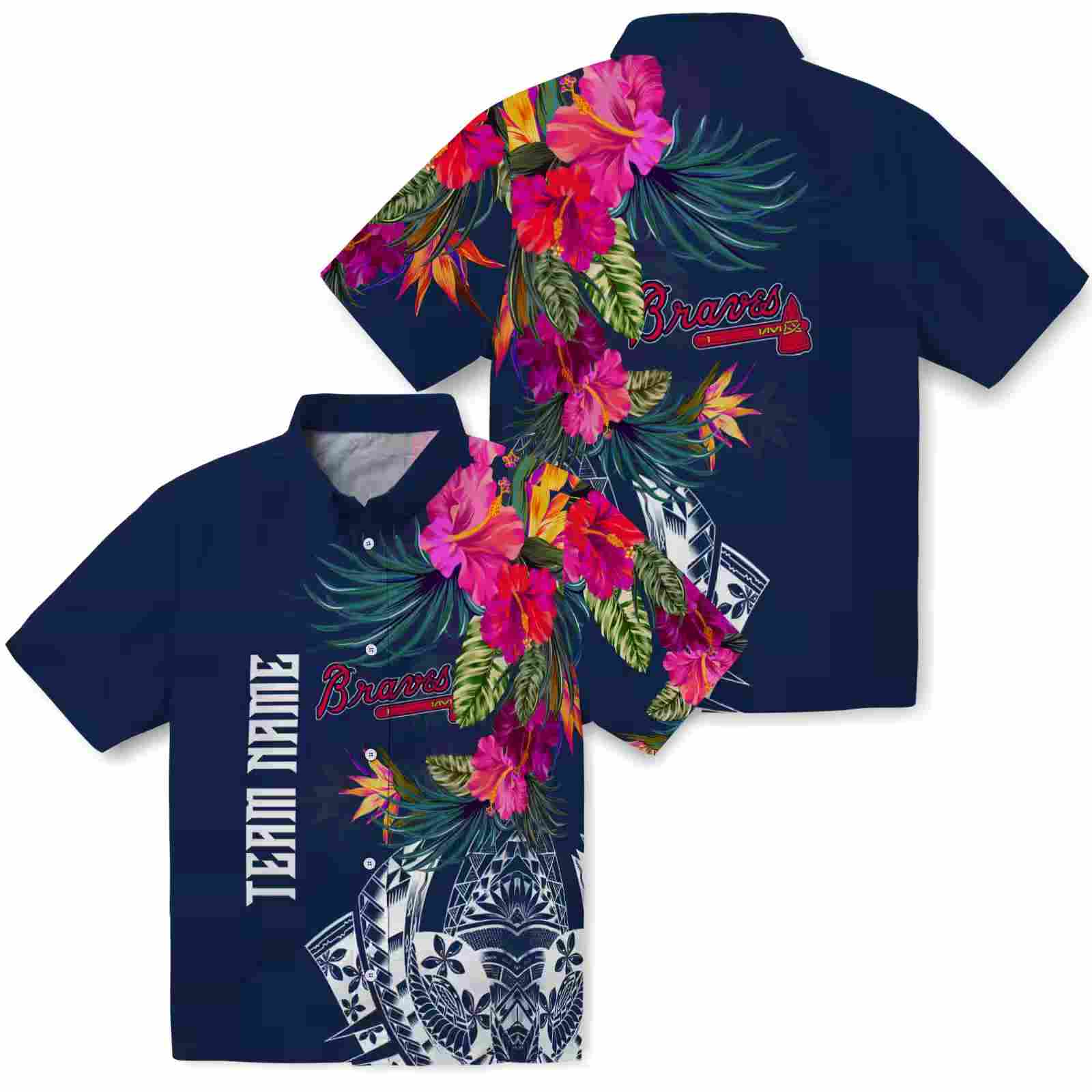 atlanta braves floral polynesian navy hawaiian shirt high quality