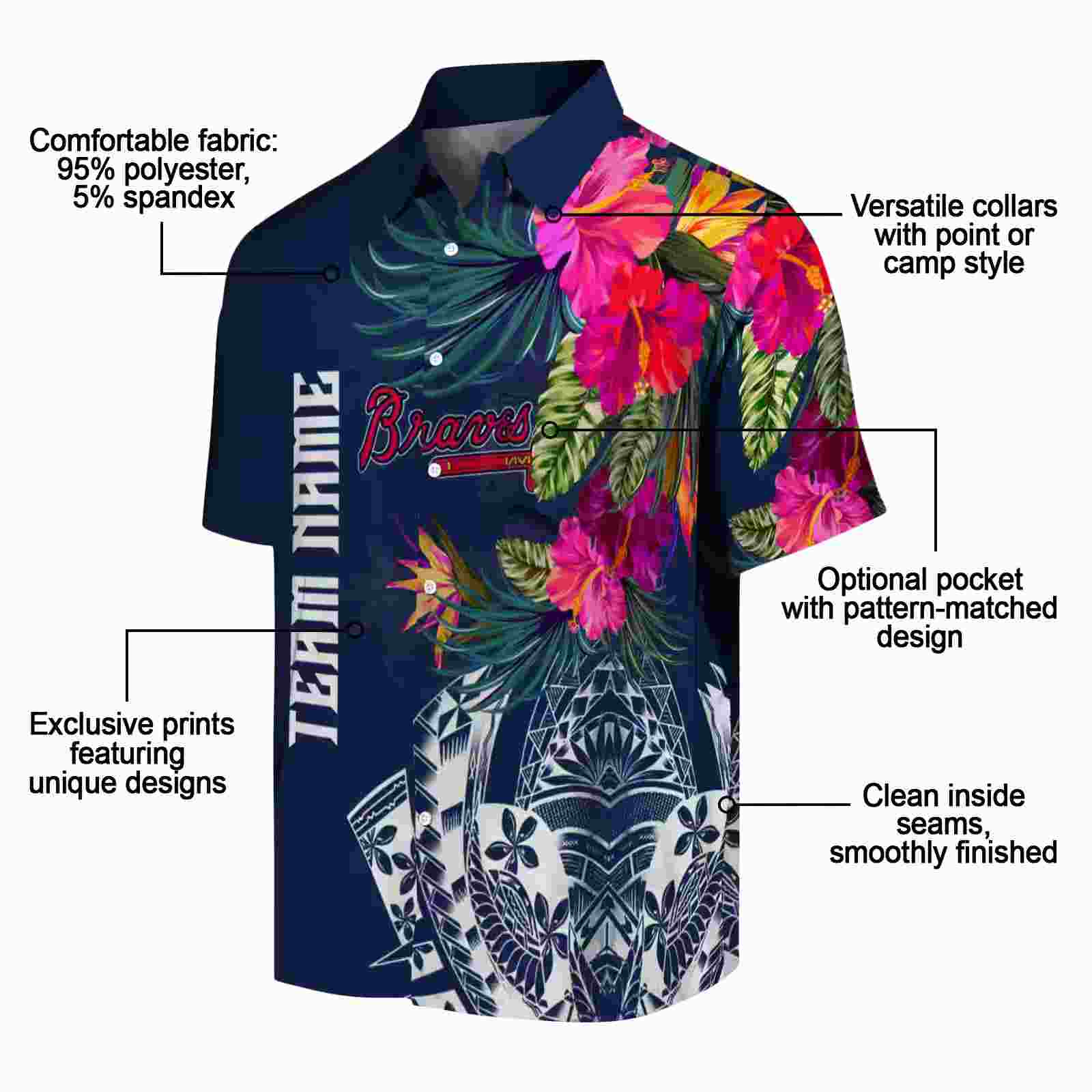 atlanta braves floral polynesian navy hawaiian shirt new arrival