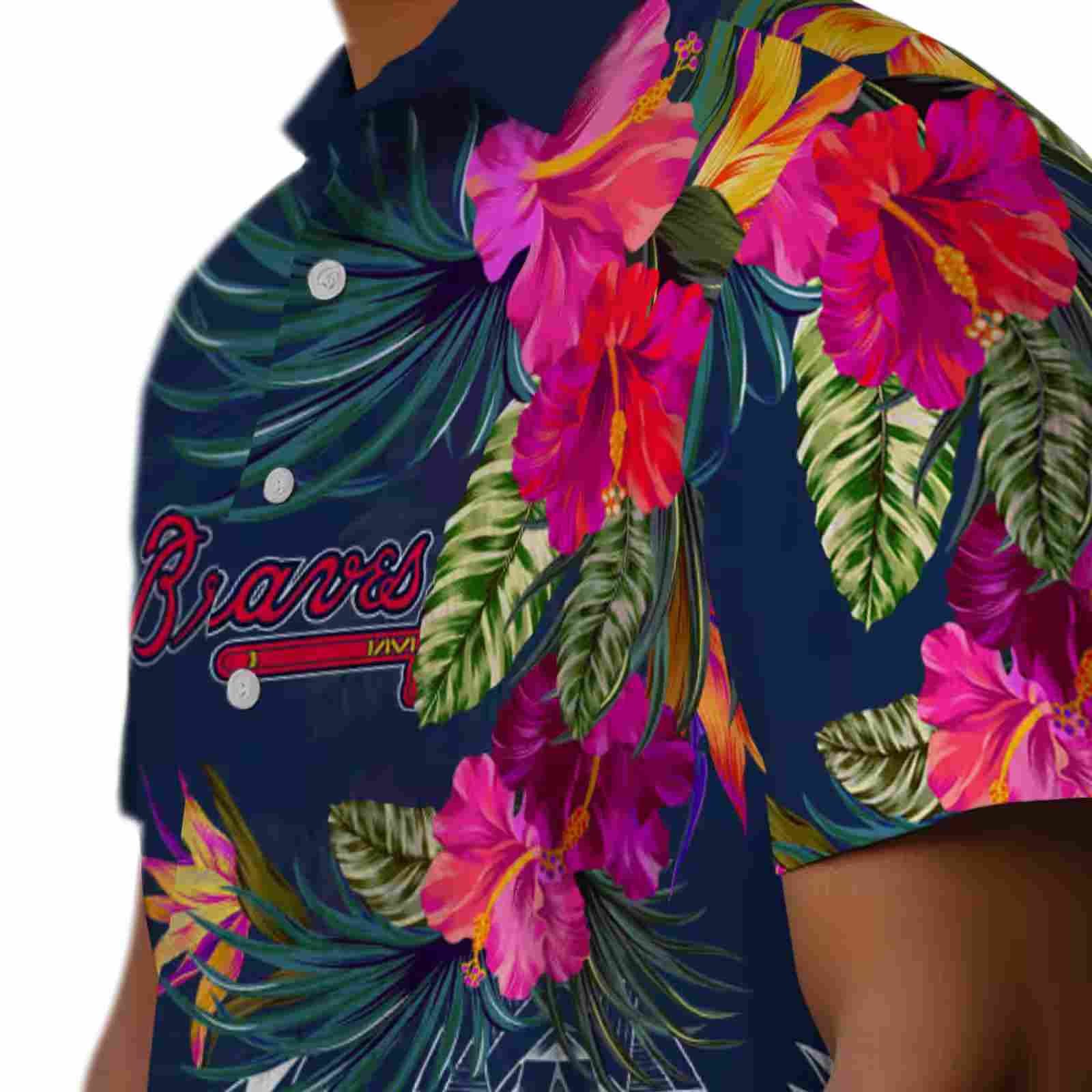 atlanta braves floral polynesian navy hawaiian shirt trendy