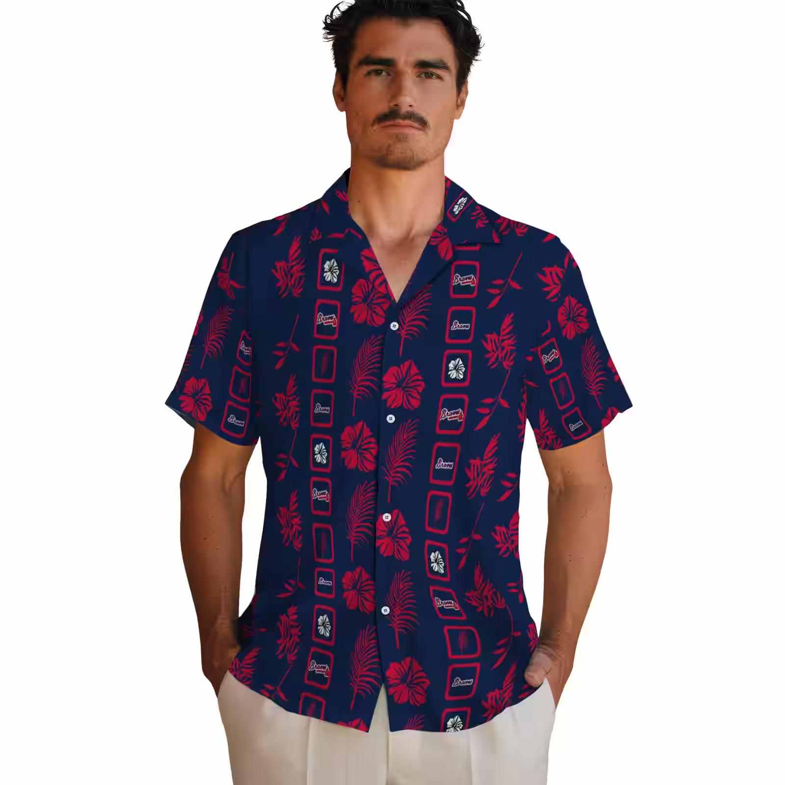 atlanta braves framed floral navy hawaiian shirt fashion forward