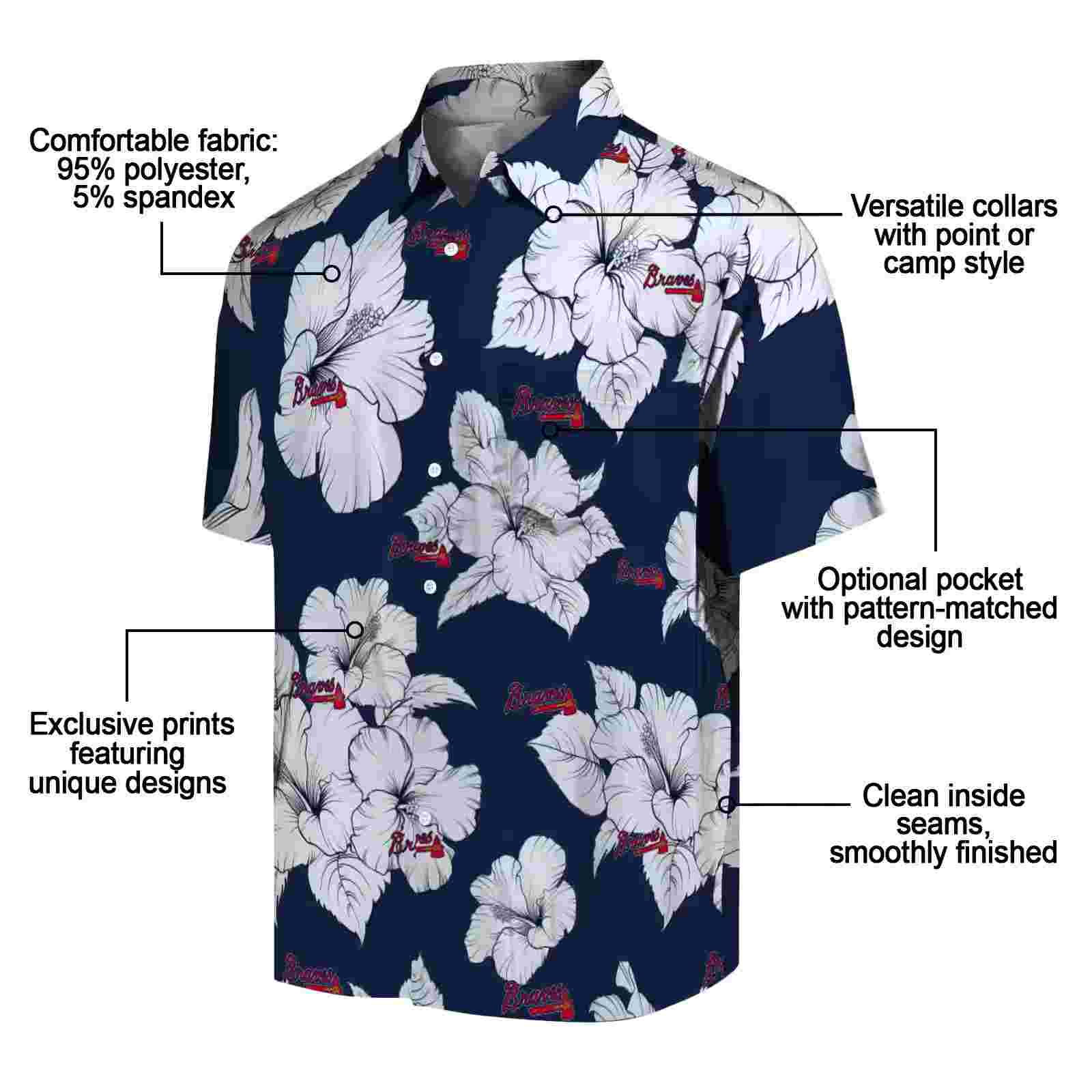 atlanta braves hibiscus blooms navy white hawaiian shirt new arrival