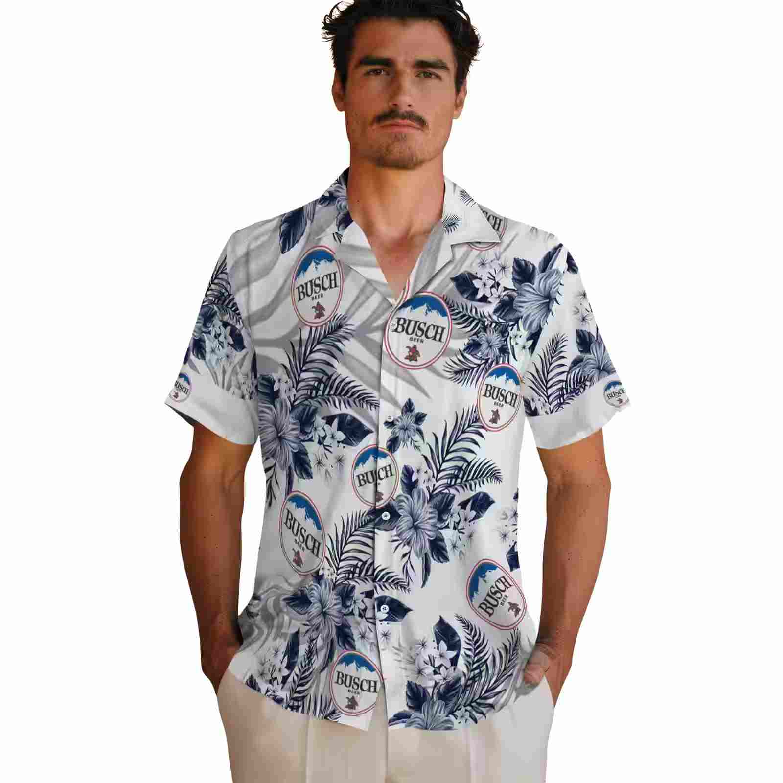 atlanta braves hibiscus palm leaves navy white hawaiian shirt fashion forward