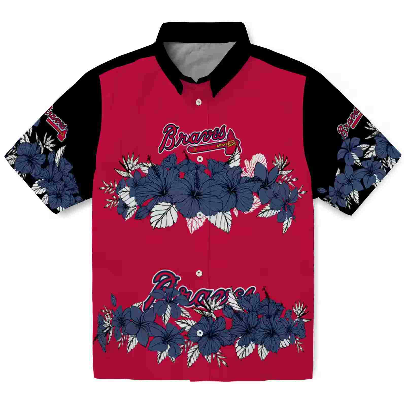 Atlanta Braves Hibiscus Stripe Navy Black Hawaiian Shirt