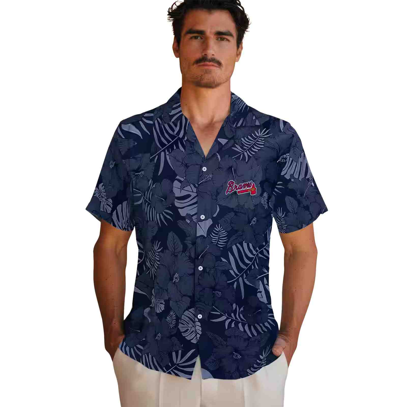 atlanta braves jungle vibes navy hawaiian shirt fashion forward