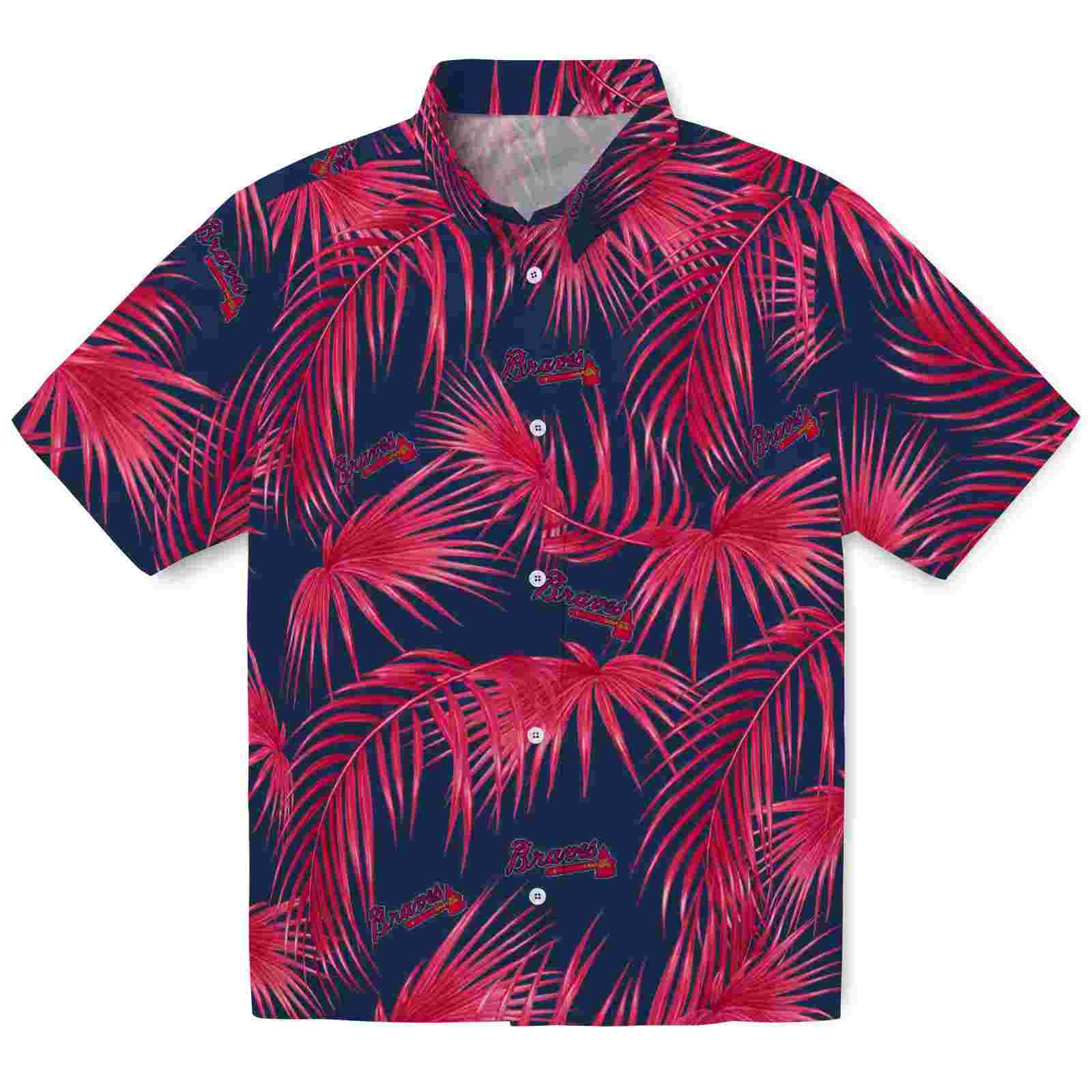 Atlanta Braves Leafy Palms Navy Hawaiian Shirt