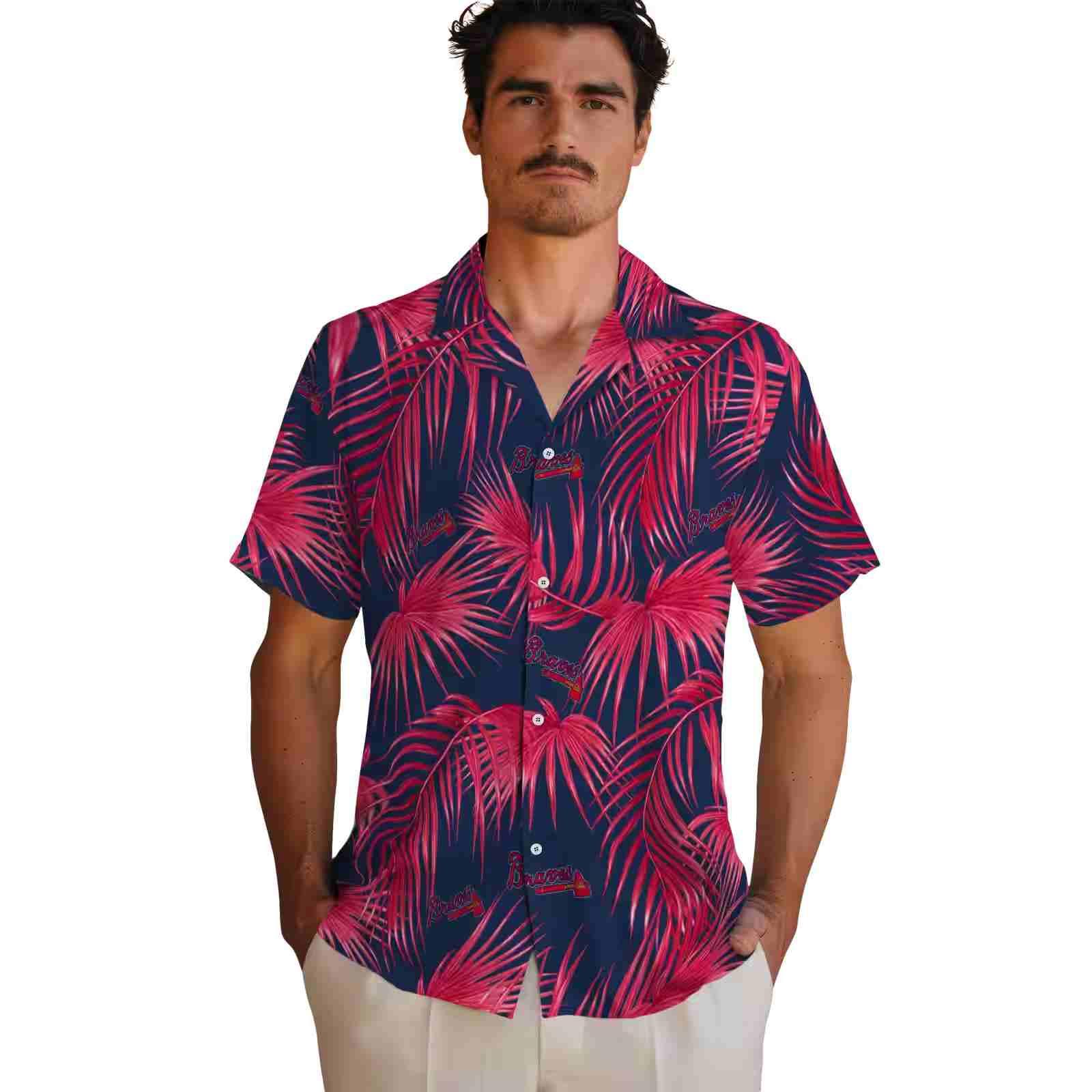 atlanta braves leafy palms navy hawaiian shirt fashion forward