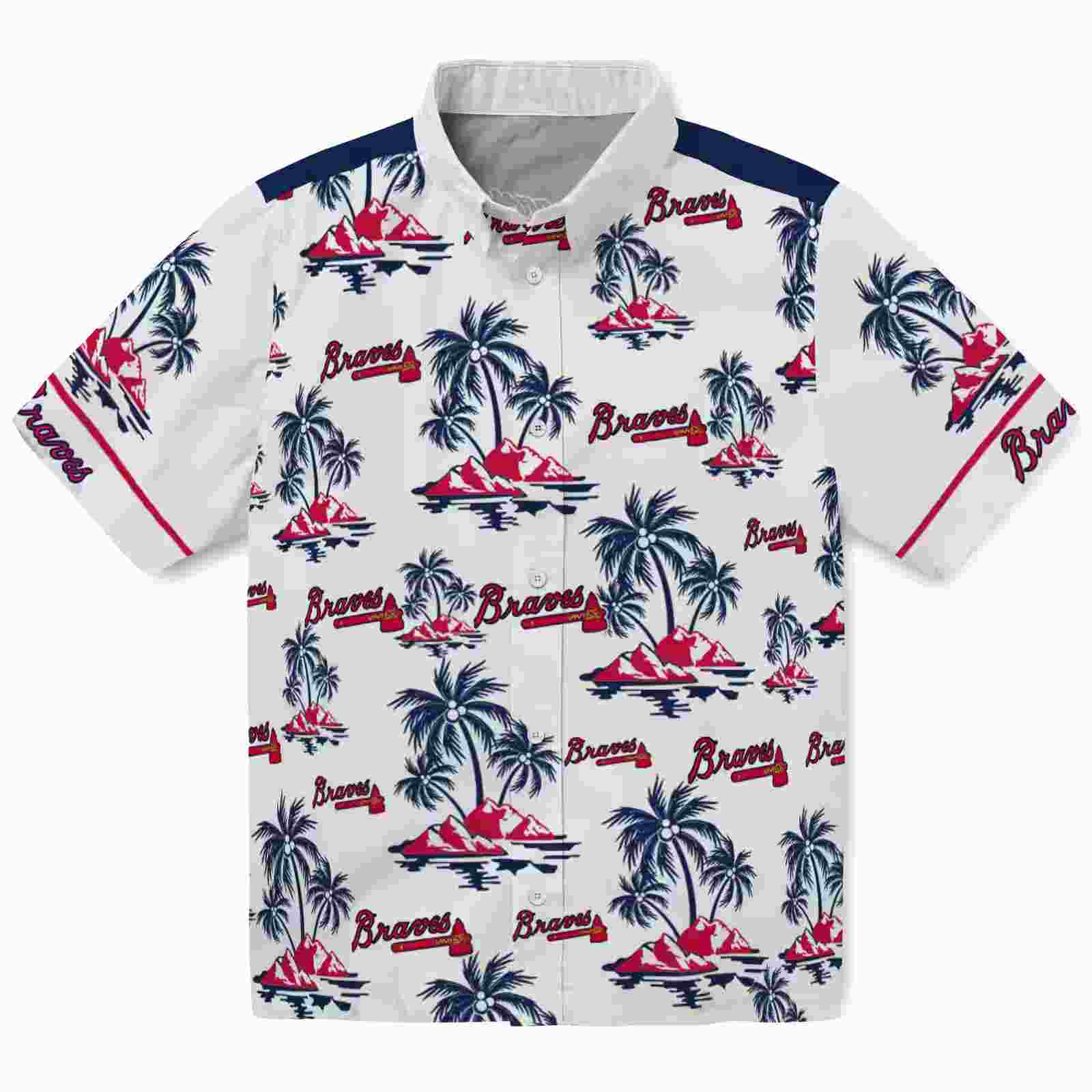 Atlanta Braves Palm Island Print Navy White Hawaiian Shirt