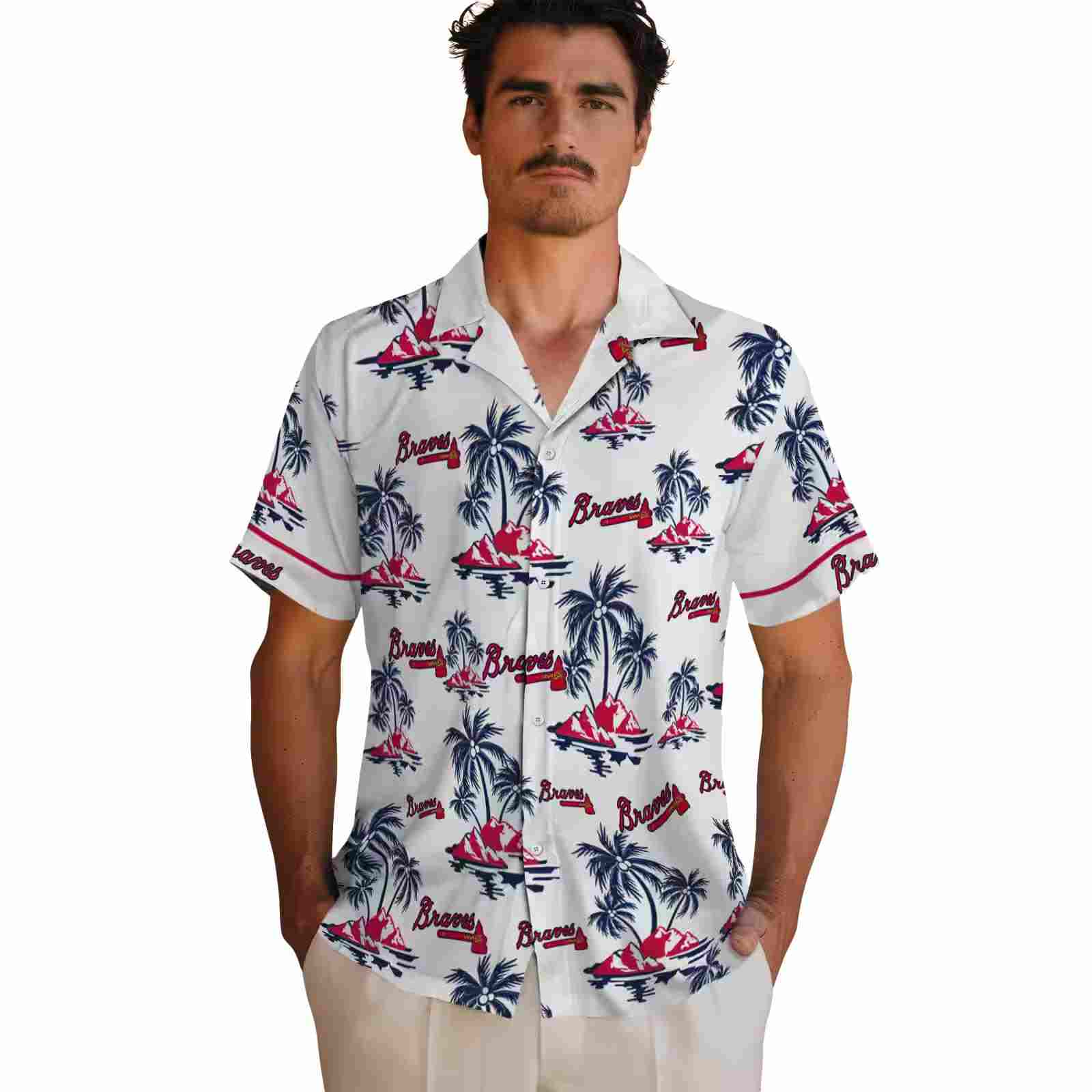 atlanta braves palm island print navy white hawaiian shirt fashion forward