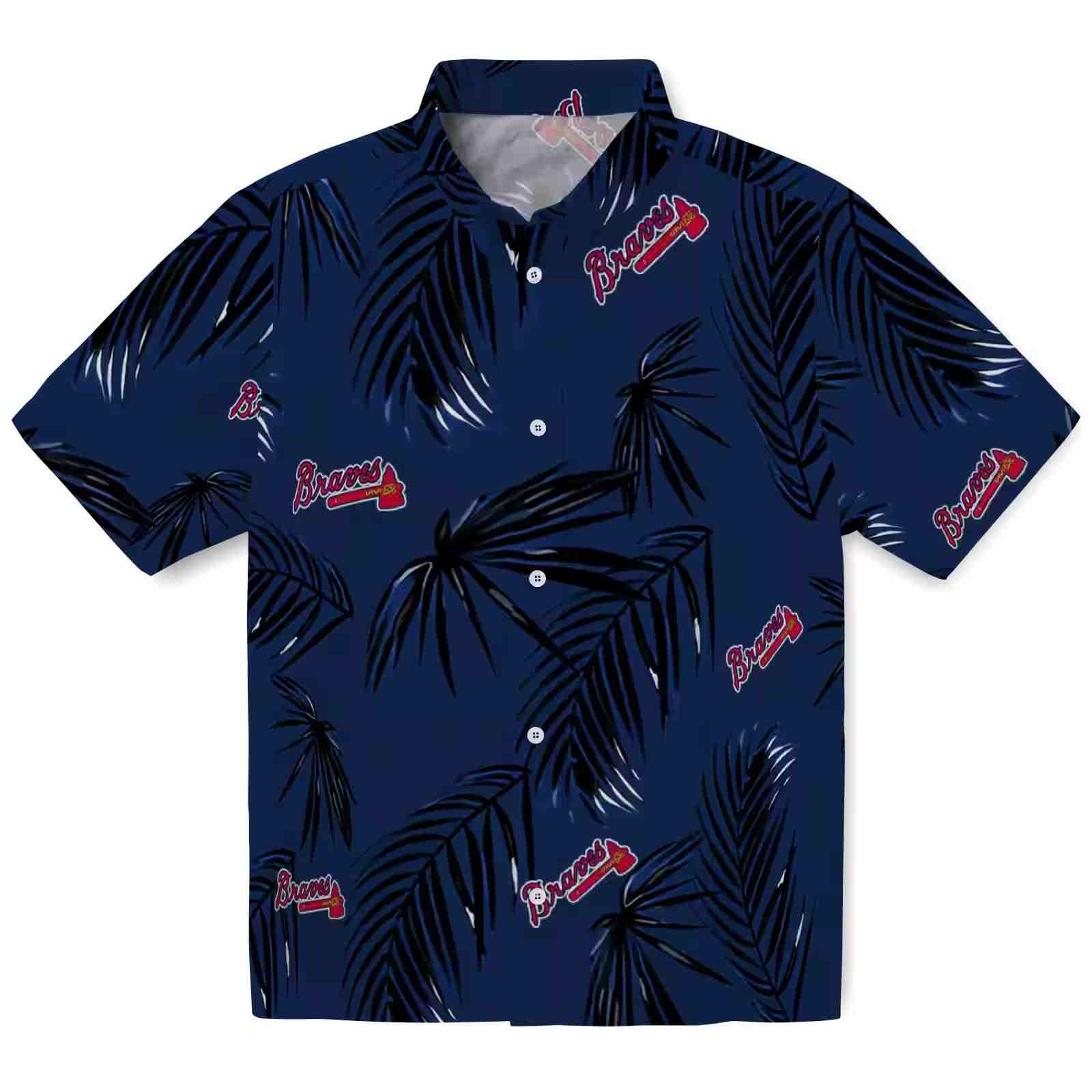 Atlanta Braves Palm Leaf Navy Hawaiian Shirt