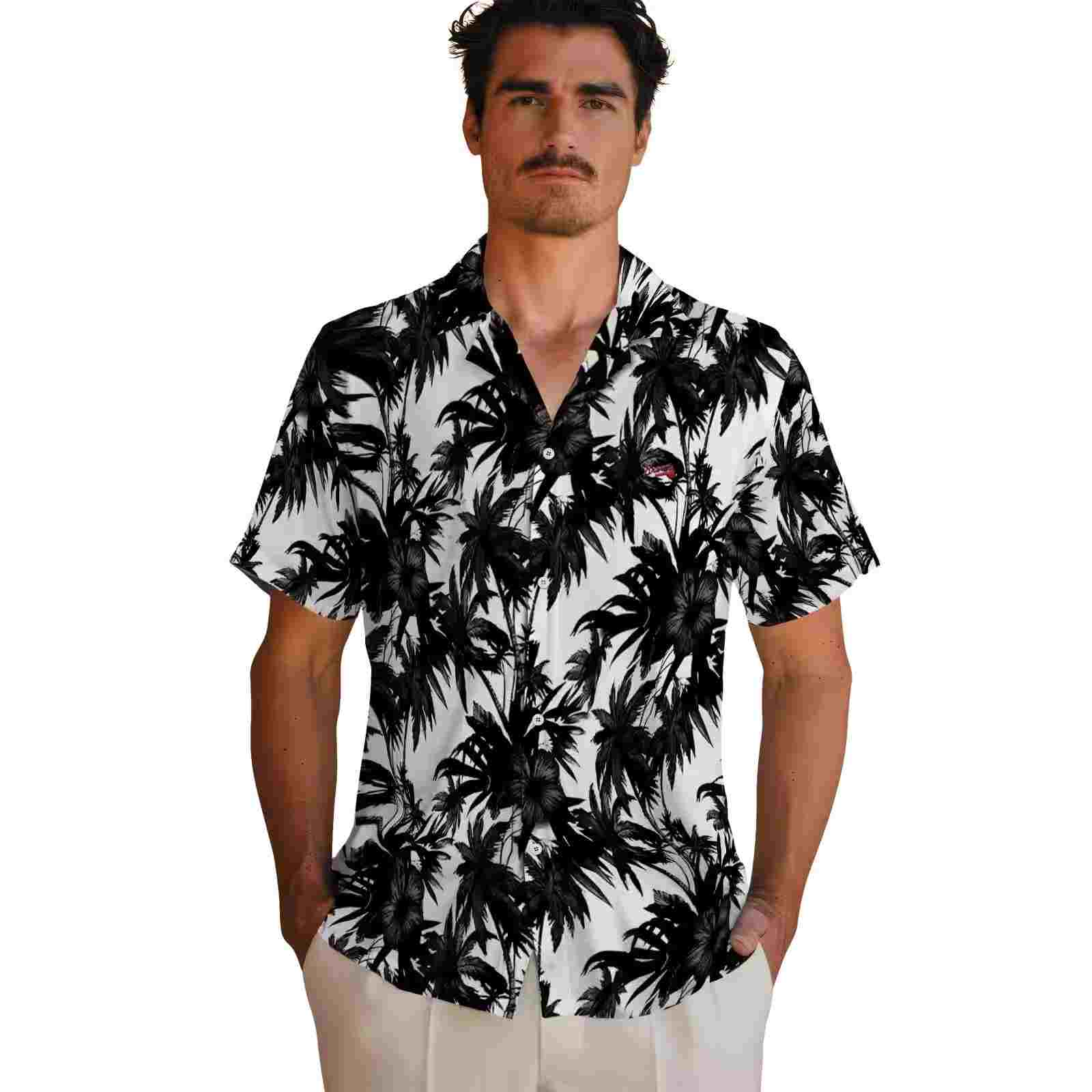 atlanta braves palm motifs black white hawaiian shirt fashion forward