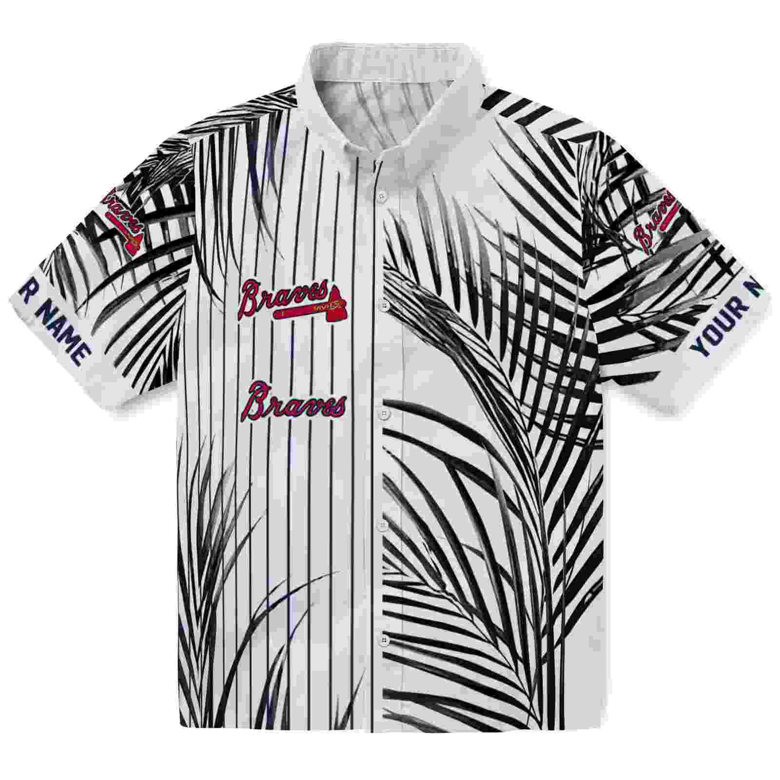 Atlanta Braves Palm Stripes Navy Black White Hawaiian Shirt