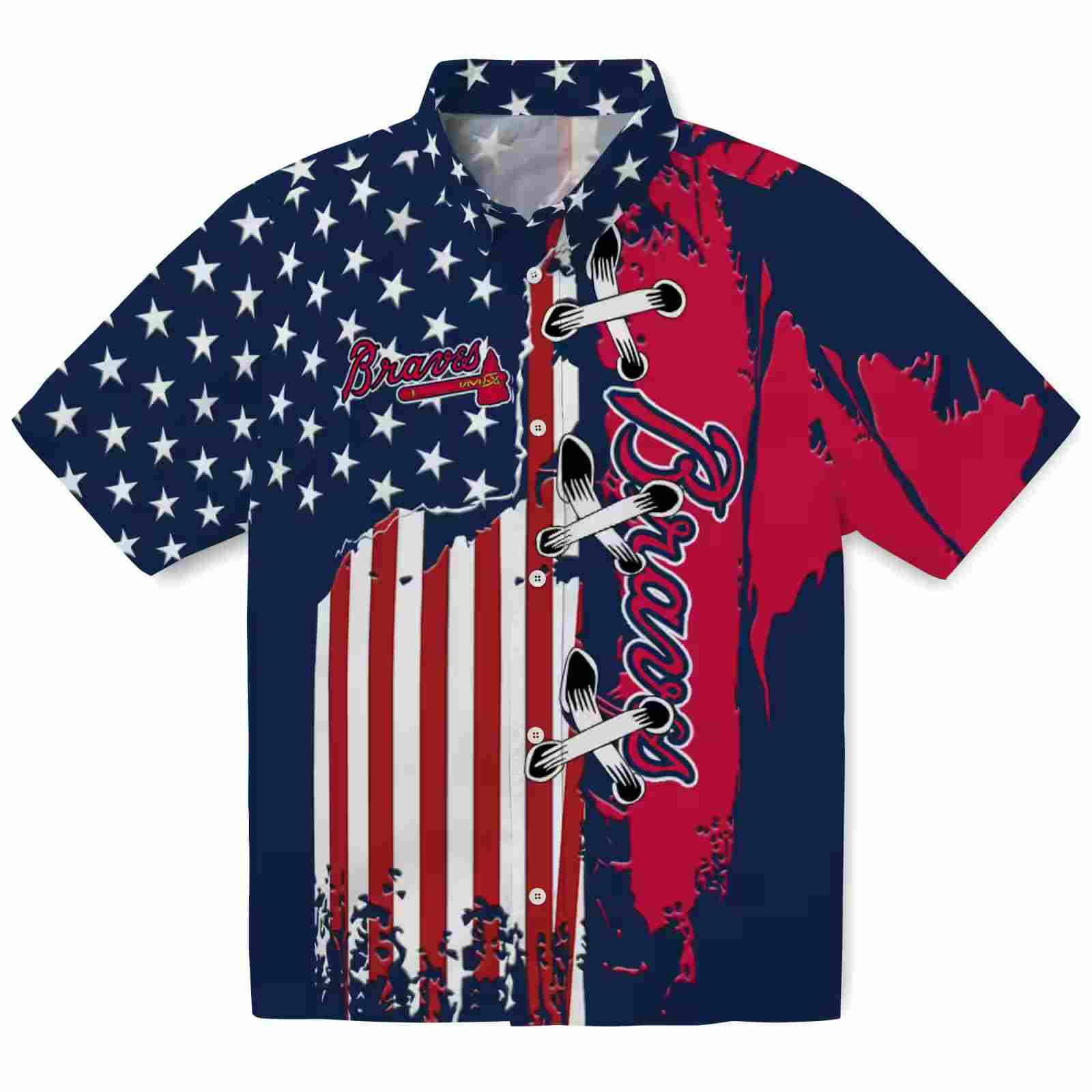 Atlanta Braves Stitched Flag Navy Hawaiian Shirt