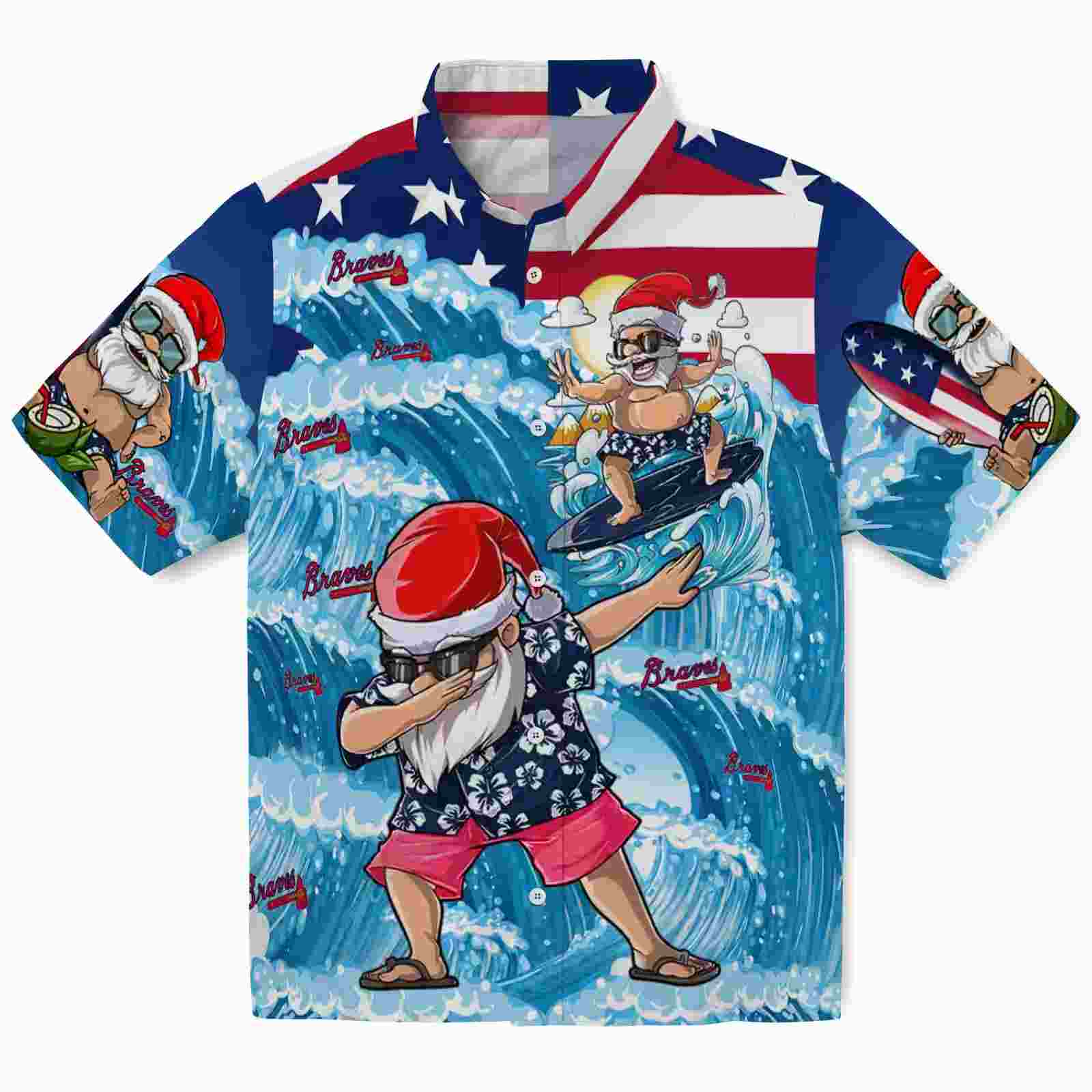 Atlanta Braves Surfing Santa Blue Hawaiian Shirt