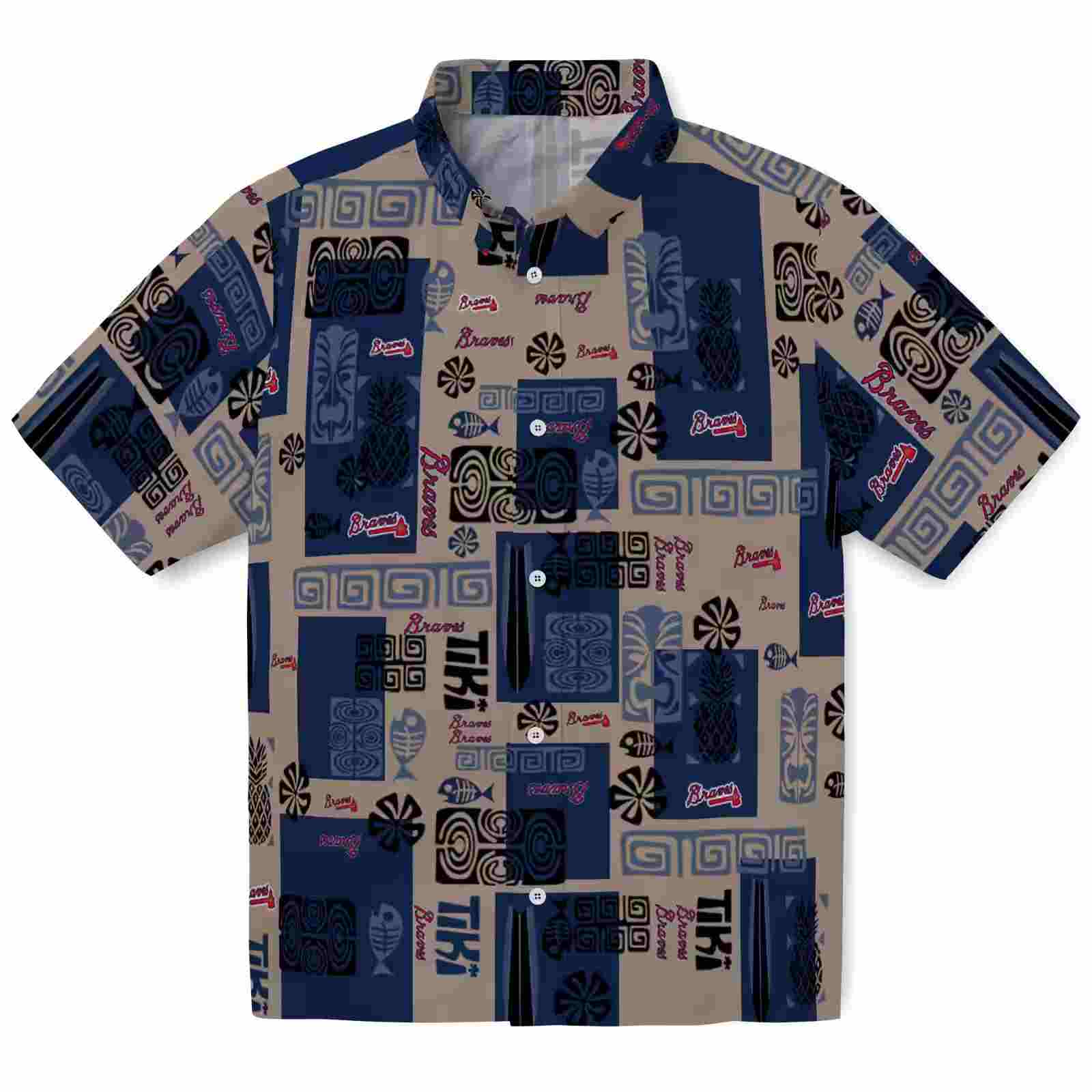 Atlanta Braves Tribal Symbols Navy Hawaiian Shirt