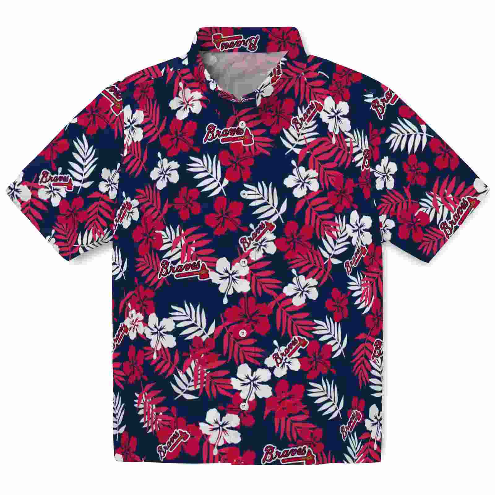 Atlanta Braves Tropical Floral Navy Hawaiian Shirt