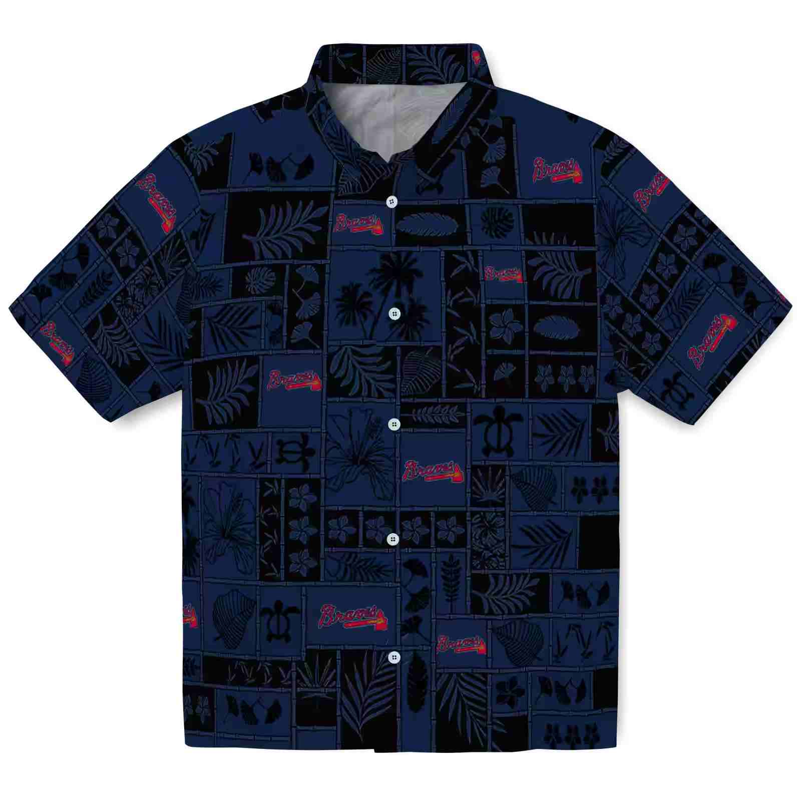 Atlanta Braves Tropical Patchwork Navy Black Hawaiian Shirt