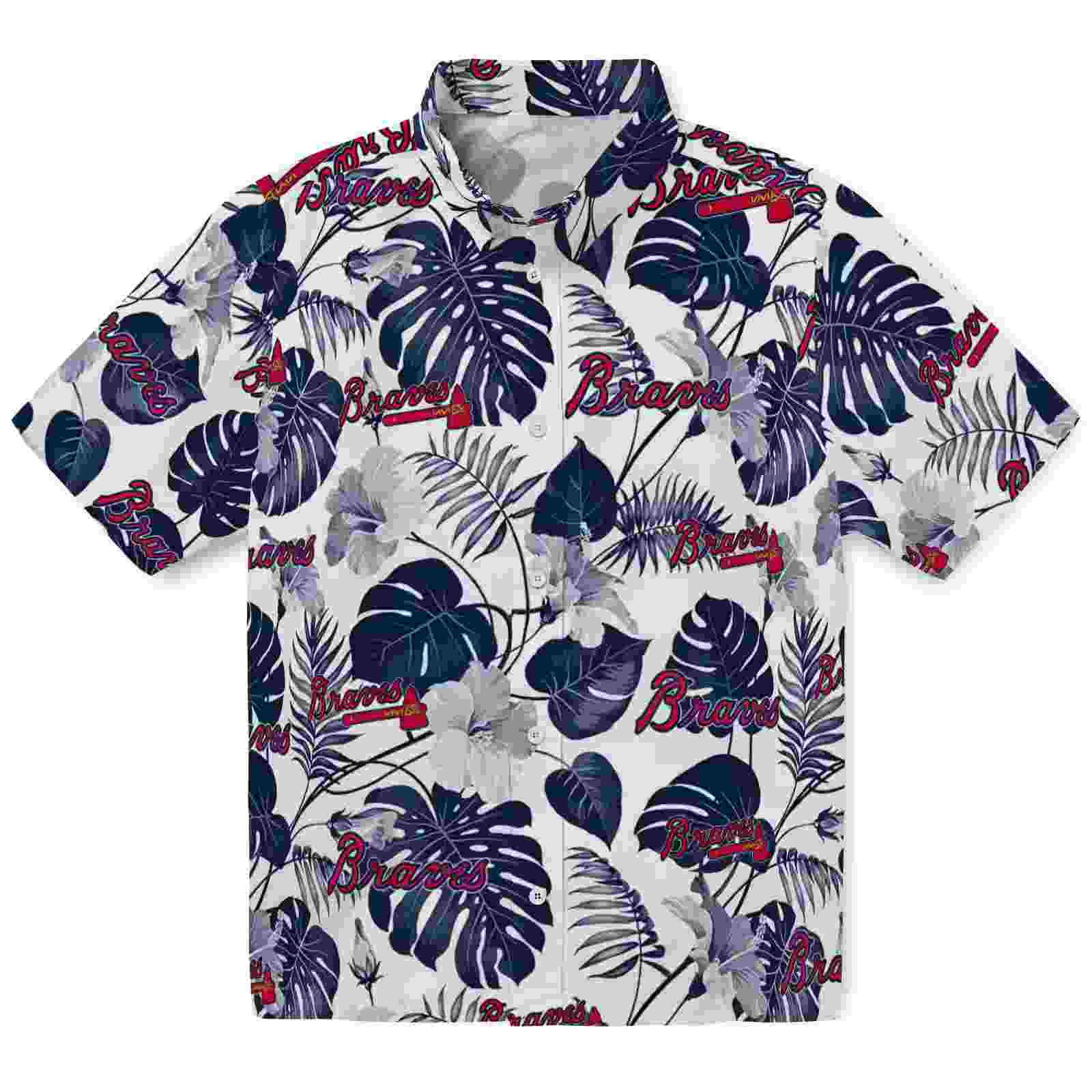 Atlanta Braves Tropical Plants Navy White Hawaiian Shirt