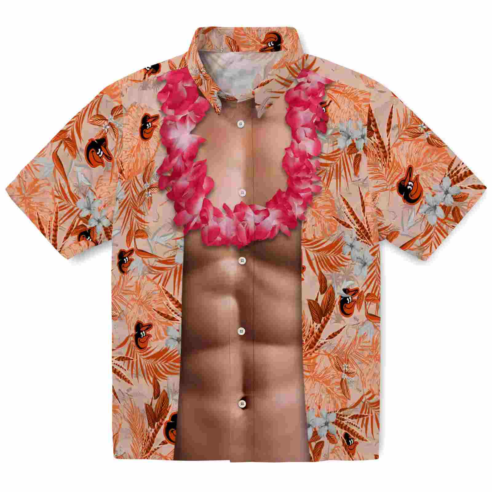 Baltimore Orioles Chest Illusion Orange Hawaiian Shirt