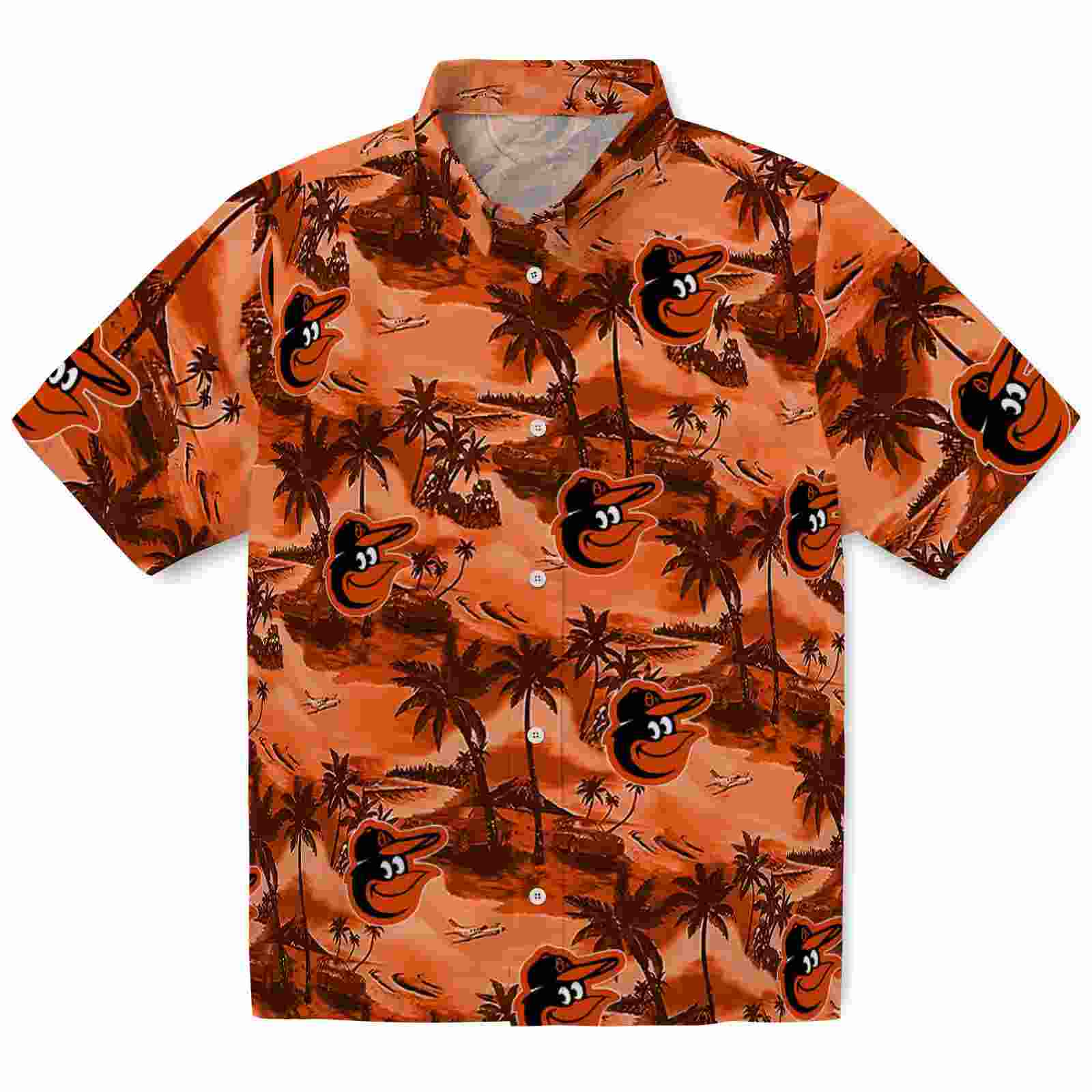 Baltimore Orioles Coastal Palms Orange Hawaiian Shirt