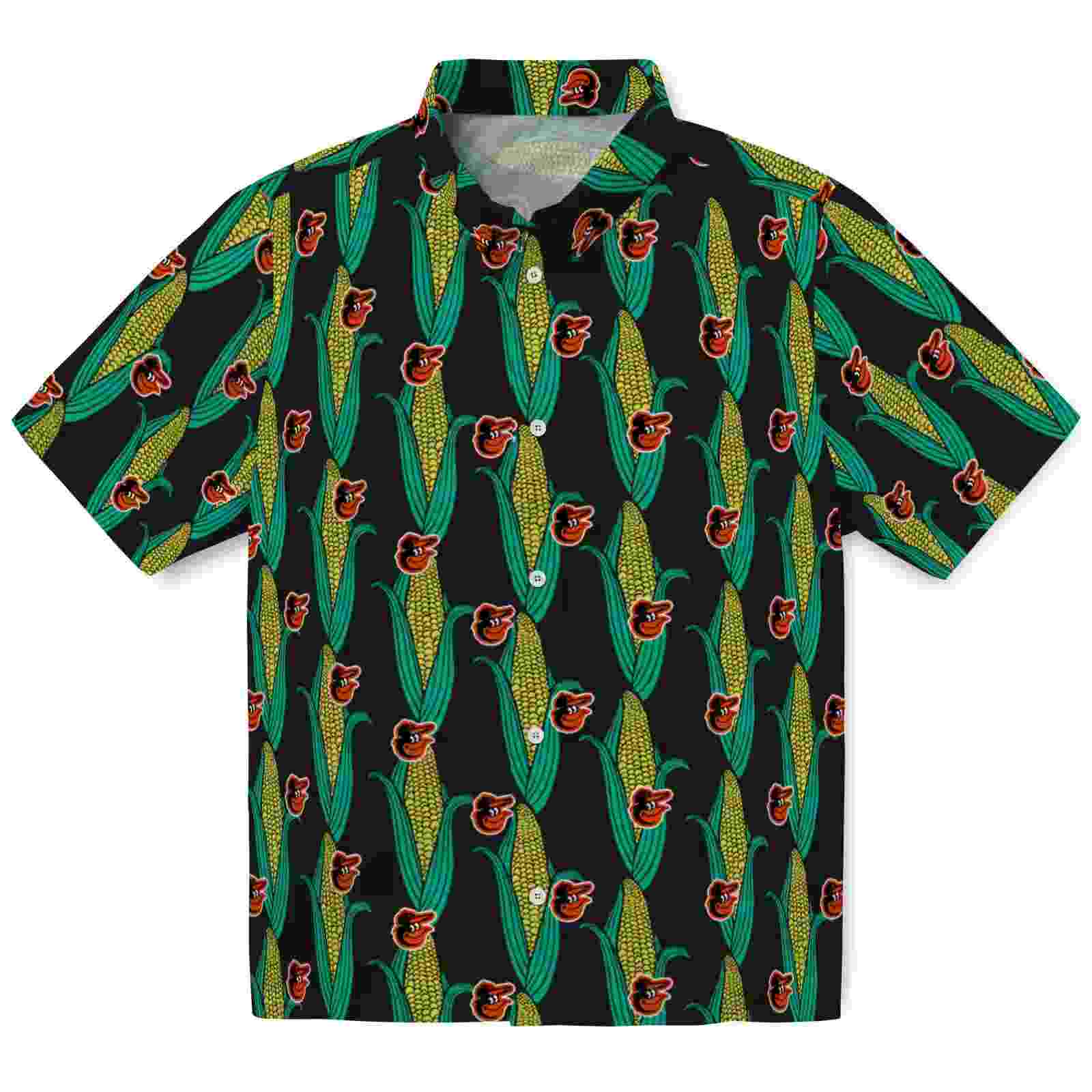 Baltimore Orioles Corn Motifs Black Green Hawaiian Shirt