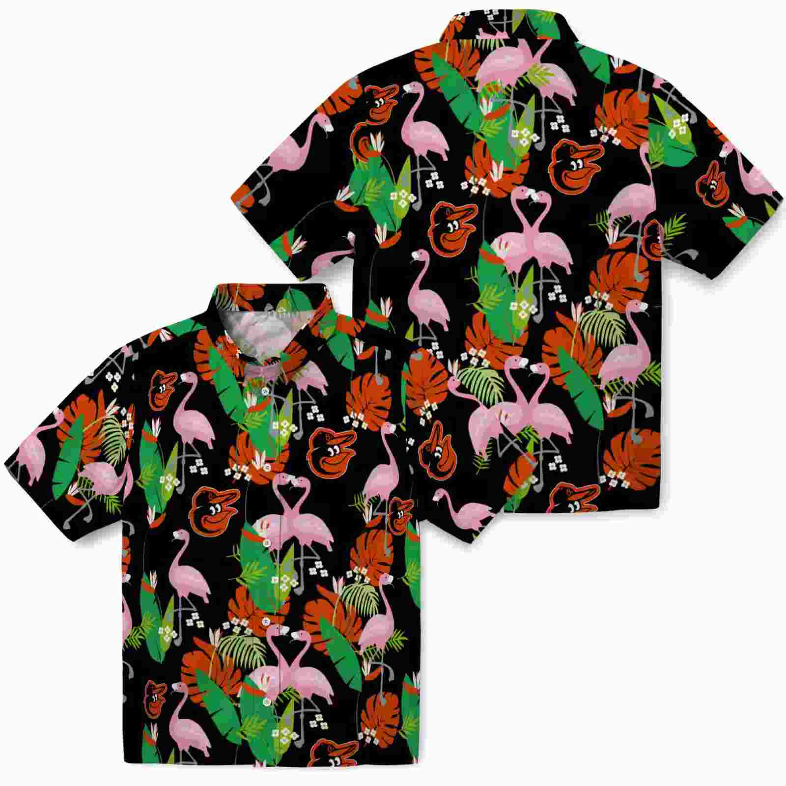 baltimore orioles flamingo foliage orange green hawaiian shirt high quality