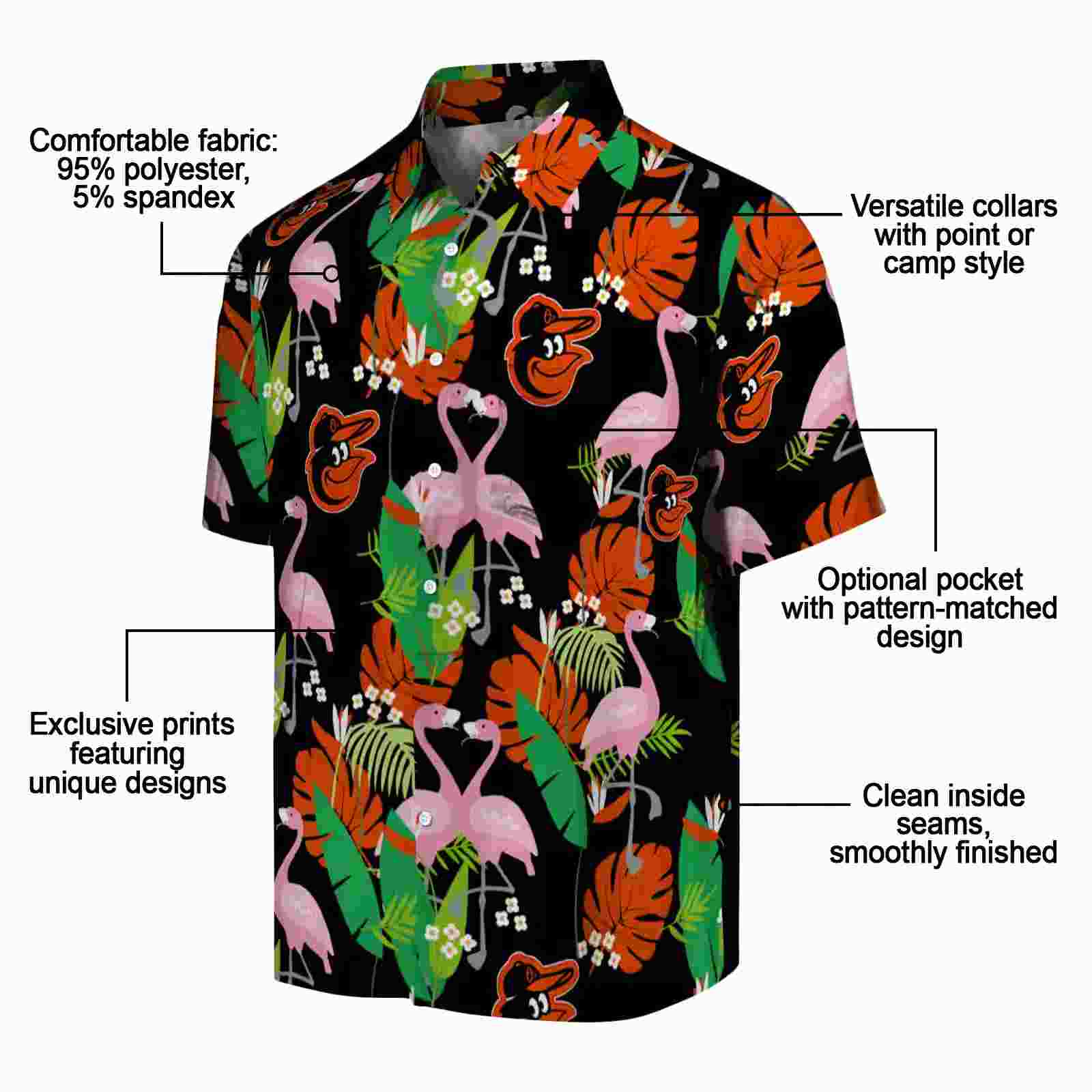 baltimore orioles flamingo foliage orange green hawaiian shirt new arrival