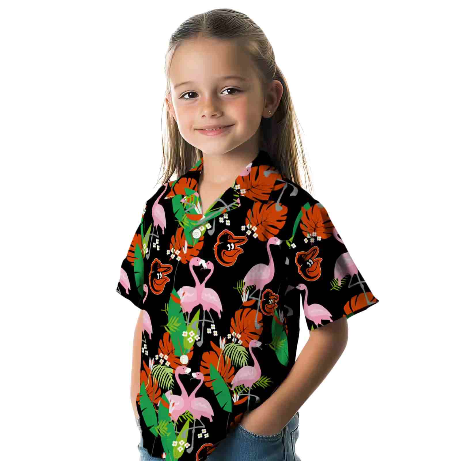 baltimore orioles flamingo foliage orange green hawaiian shirt premium grade