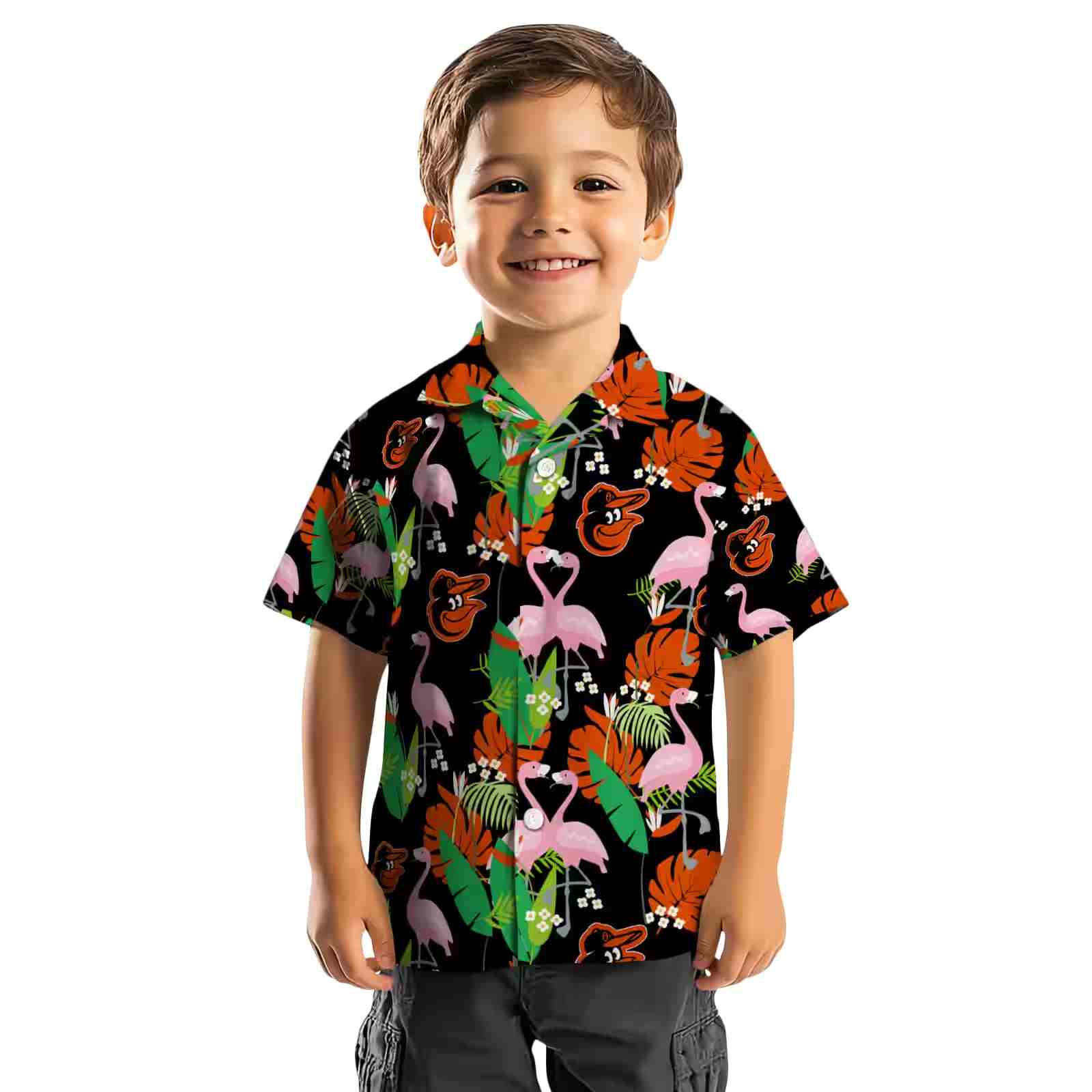 baltimore orioles flamingo foliage orange green hawaiian shirt top rated