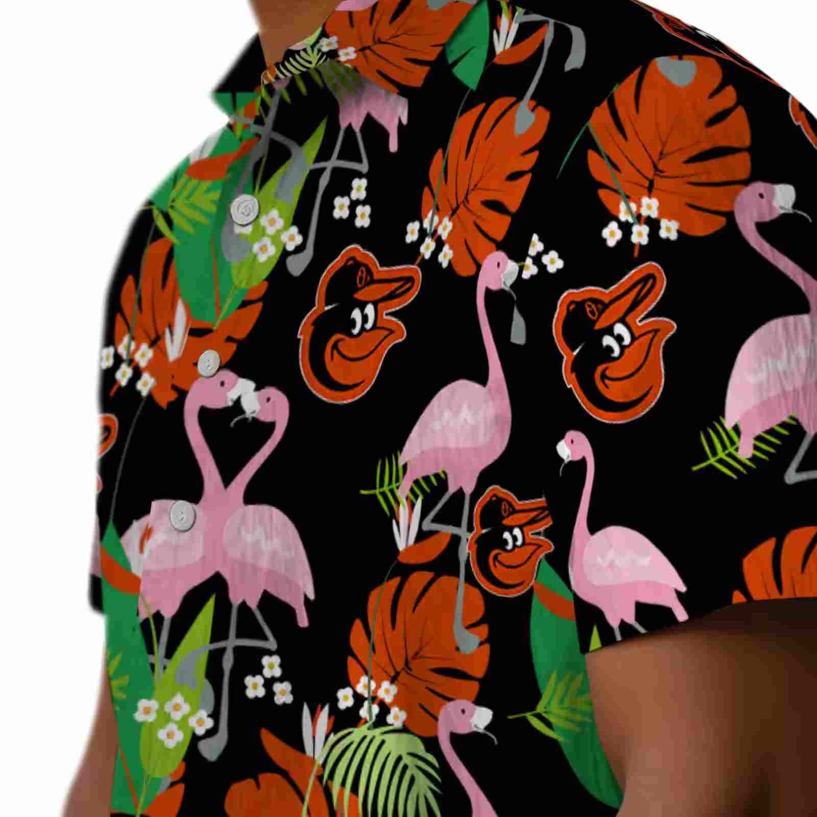 baltimore orioles flamingo foliage orange green hawaiian shirt trendy