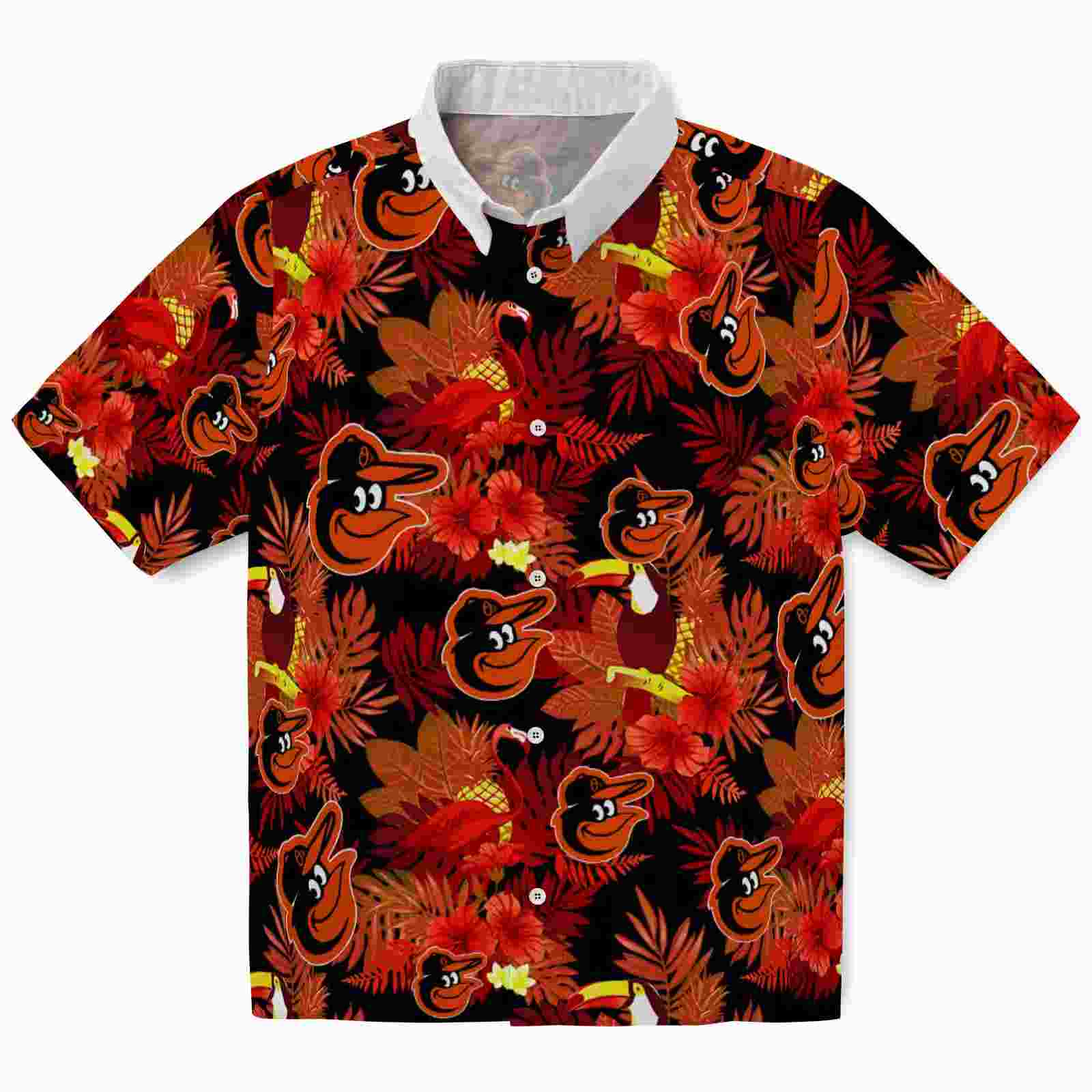 Baltimore Orioles Floral Toucan Orange Red Hawaiian Shirt