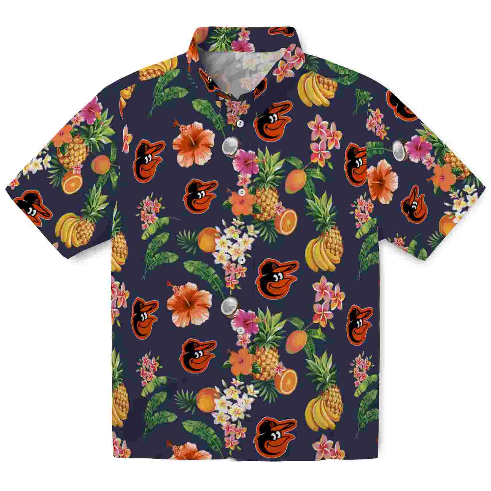 baltimore orioles hibiscus and fruit navy blue hawaiian shirt best selling