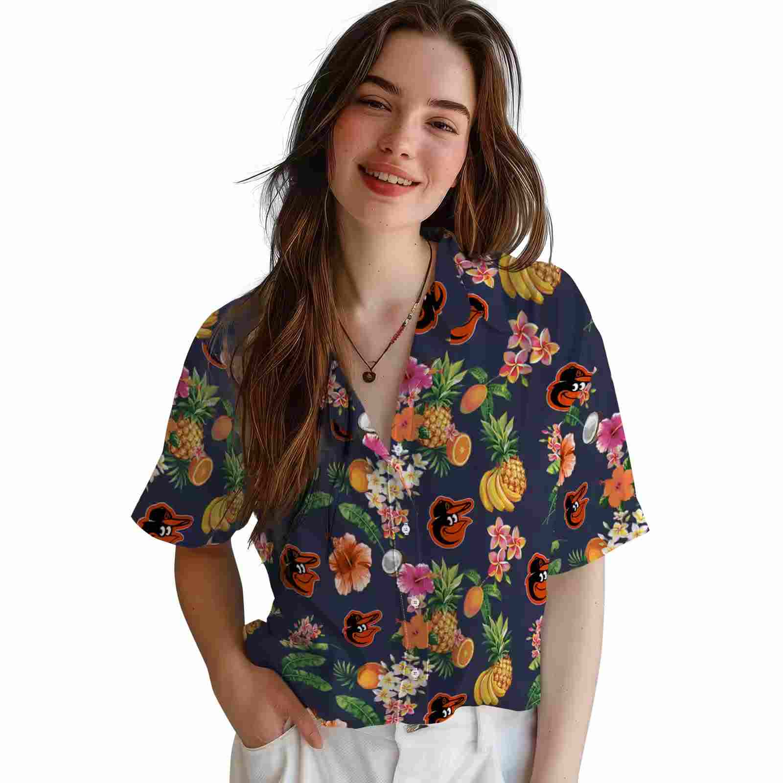 baltimore orioles hibiscus and fruit navy blue hawaiian shirt latest model