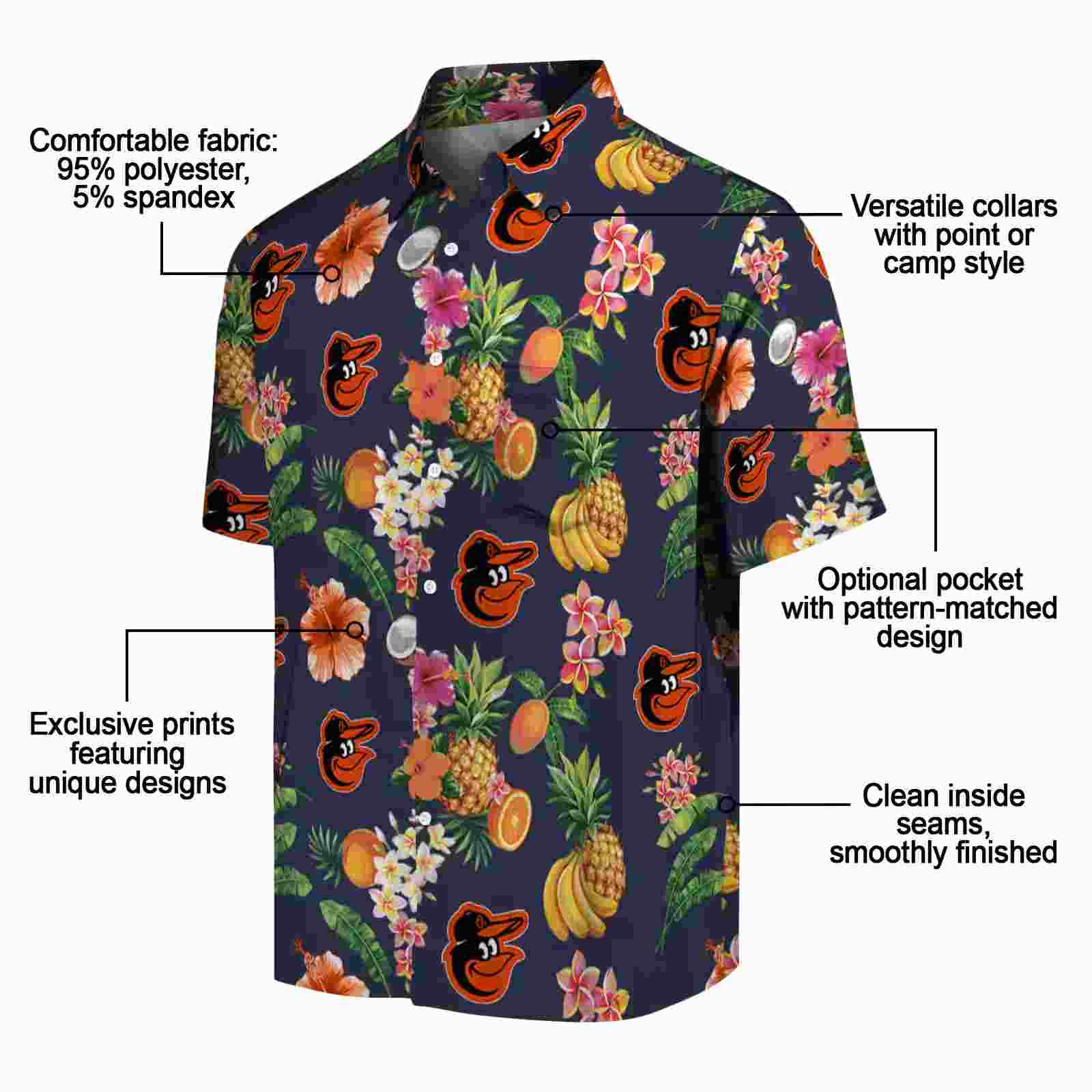 baltimore orioles hibiscus and fruit navy blue hawaiian shirt new arrival