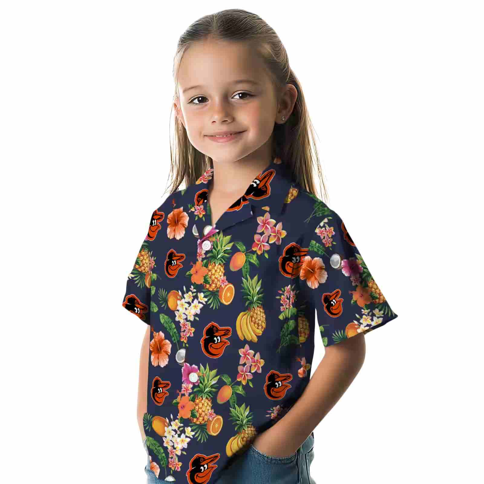 baltimore orioles hibiscus and fruit navy blue hawaiian shirt premium grade