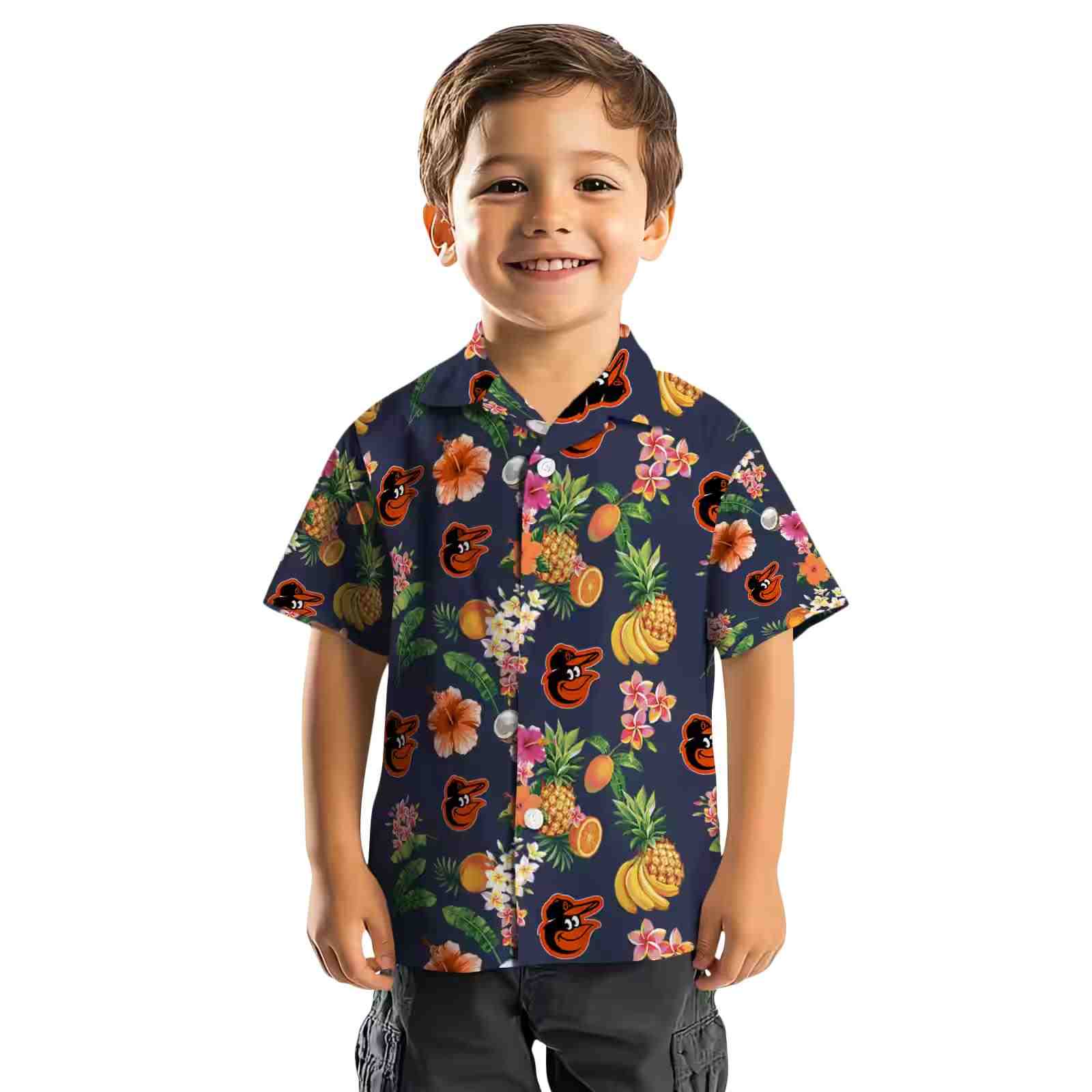 baltimore orioles hibiscus and fruit navy blue hawaiian shirt top rated