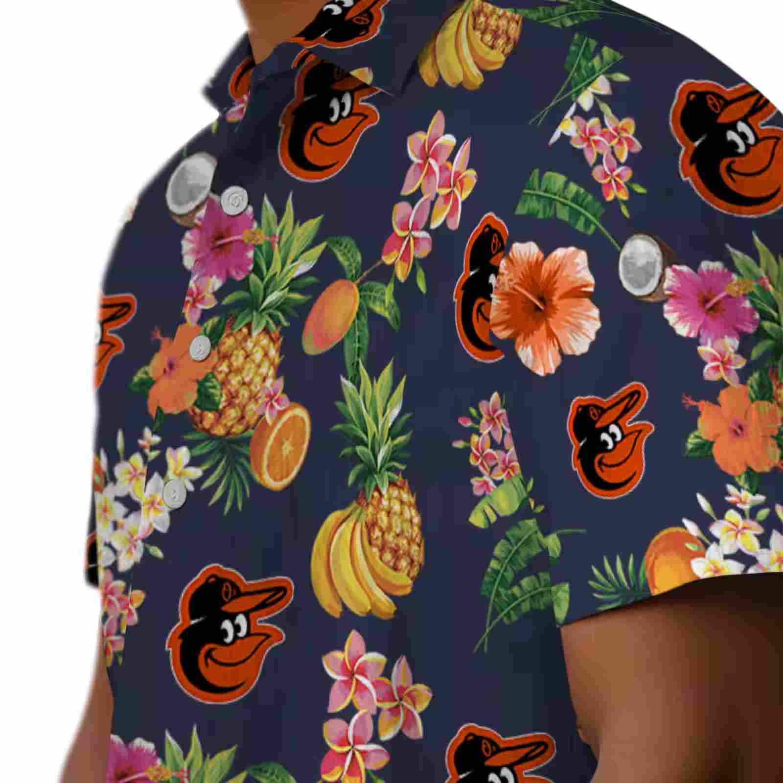 baltimore orioles hibiscus and fruit navy blue hawaiian shirt trendy