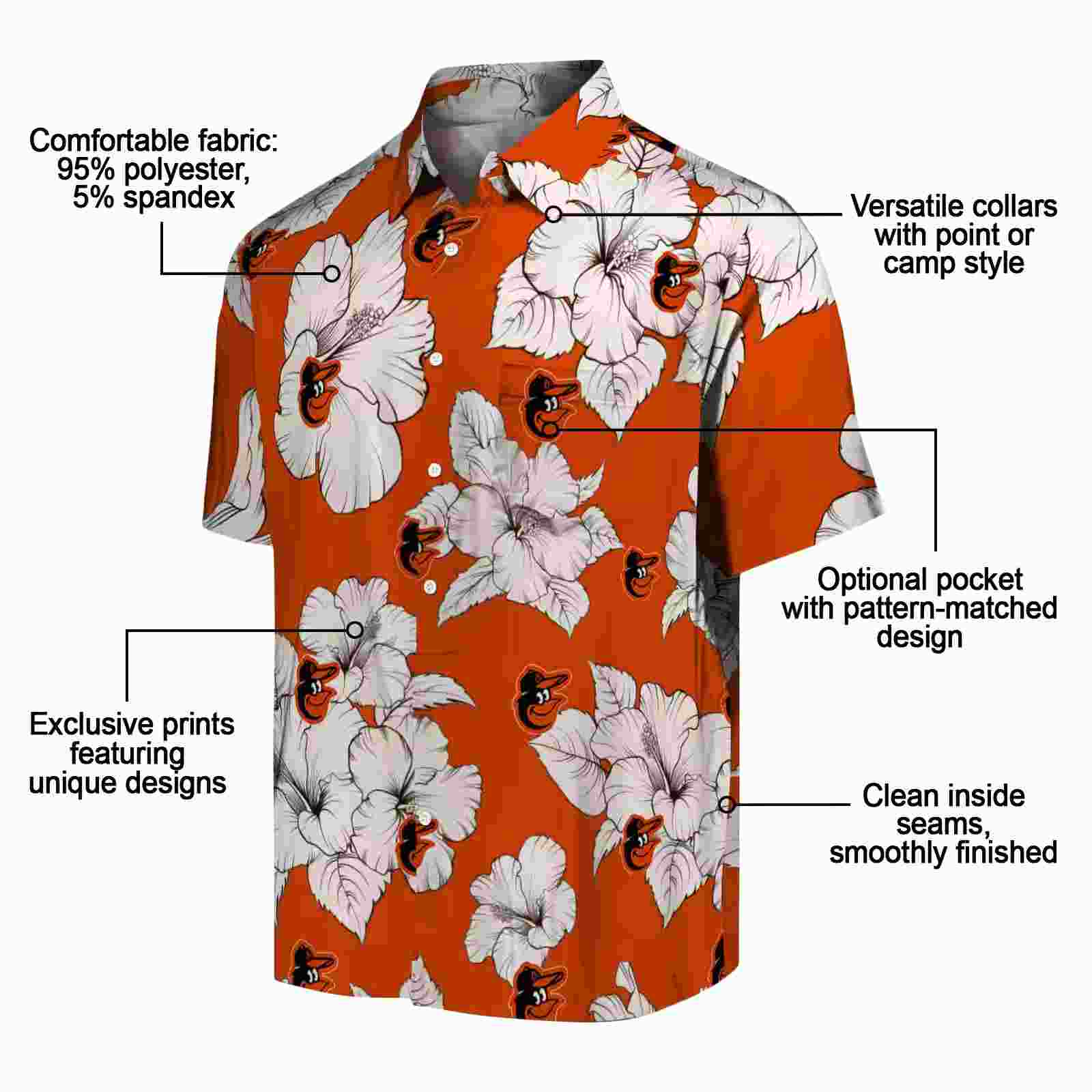 baltimore orioles hibiscus blooms orange white hawaiian shirt new arrival