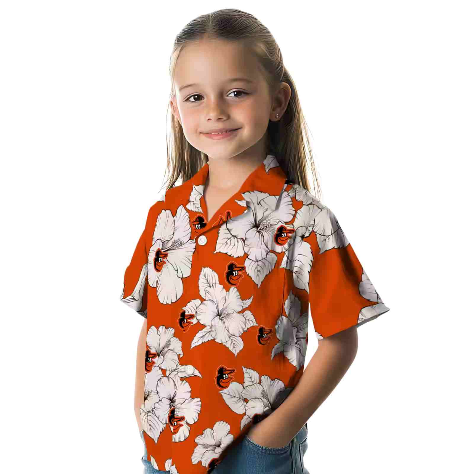 baltimore orioles hibiscus blooms orange white hawaiian shirt premium grade