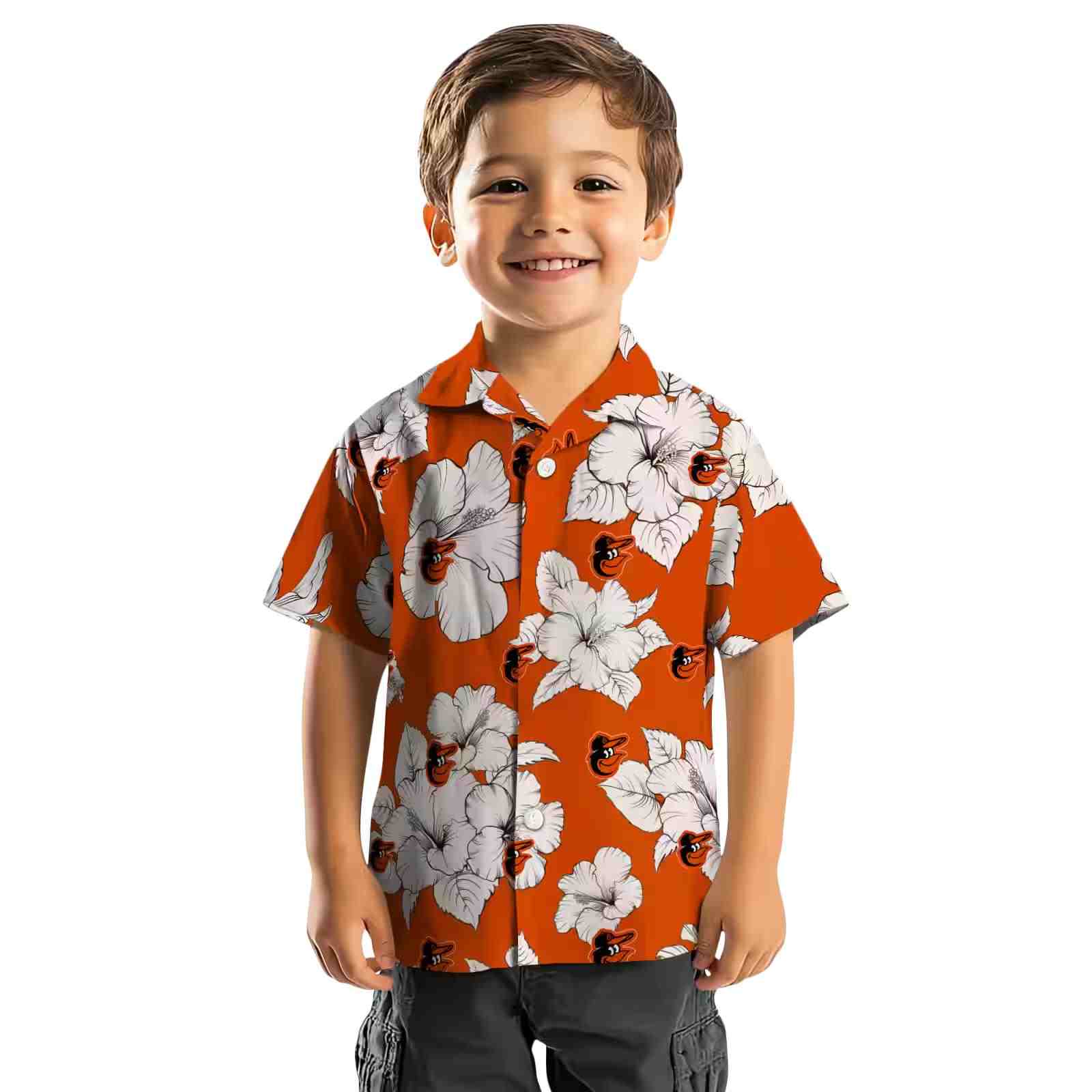 baltimore orioles hibiscus blooms orange white hawaiian shirt top rated