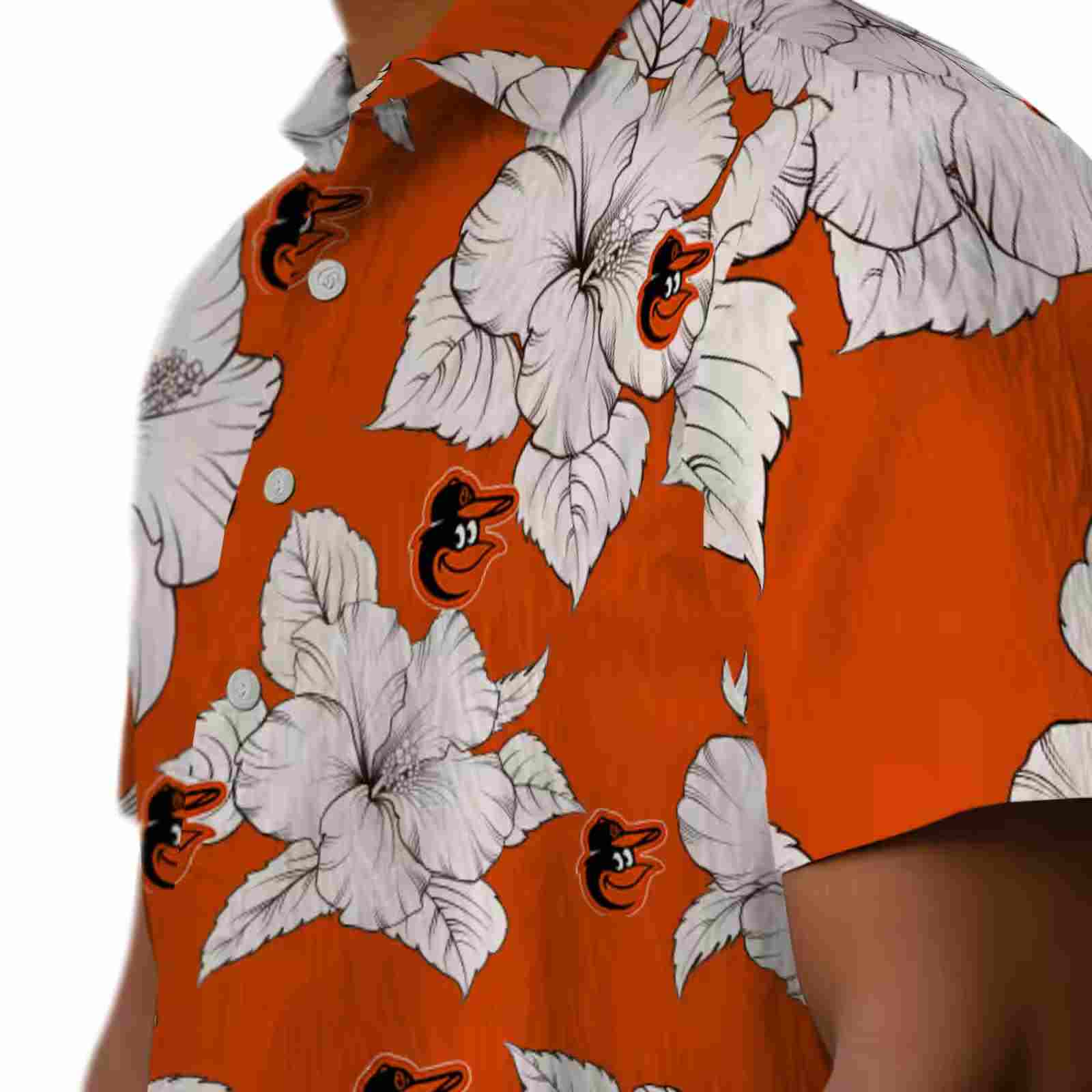 baltimore orioles hibiscus blooms orange white hawaiian shirt trendy