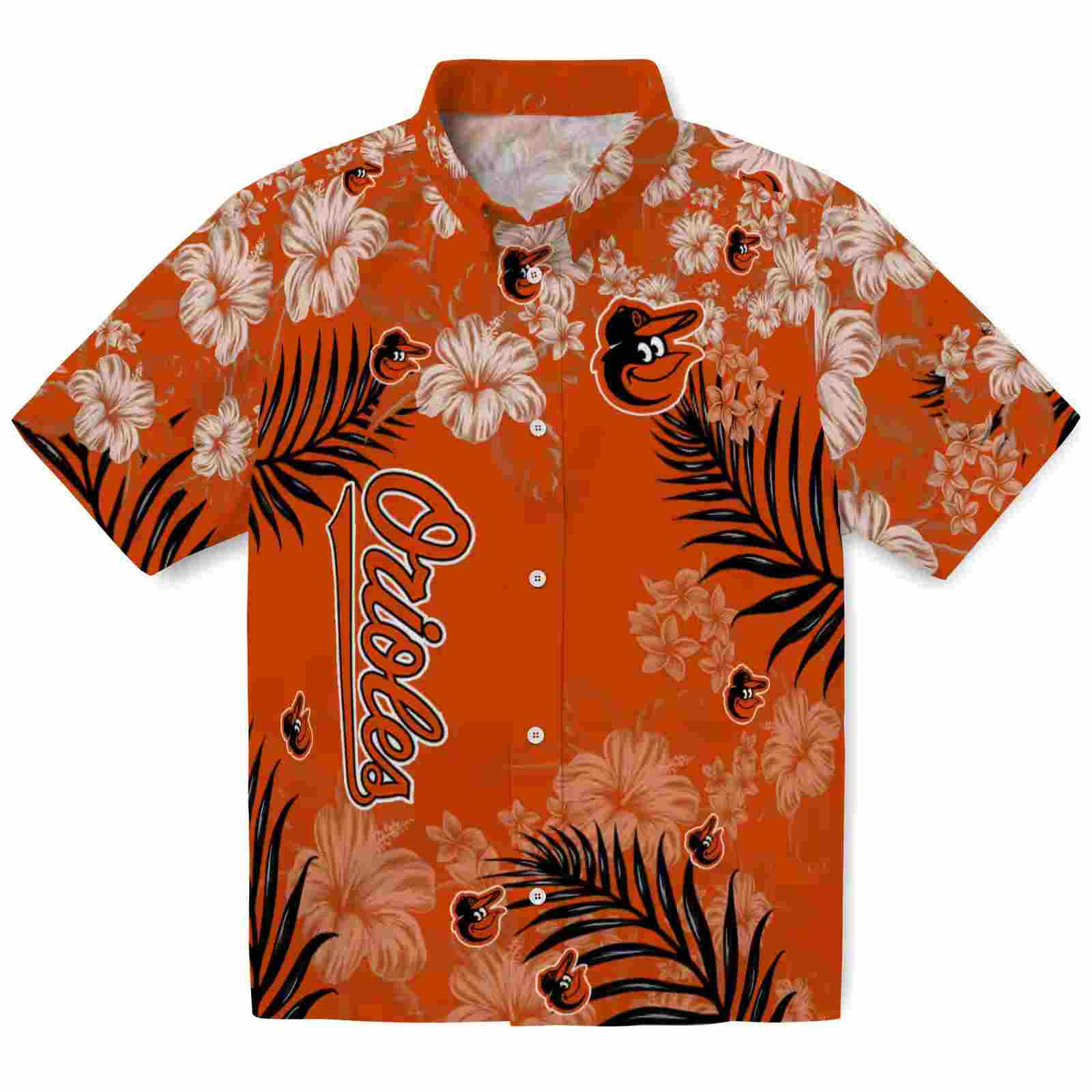 Baltimore Orioles Hibiscus Print Orange Hawaiian Shirt