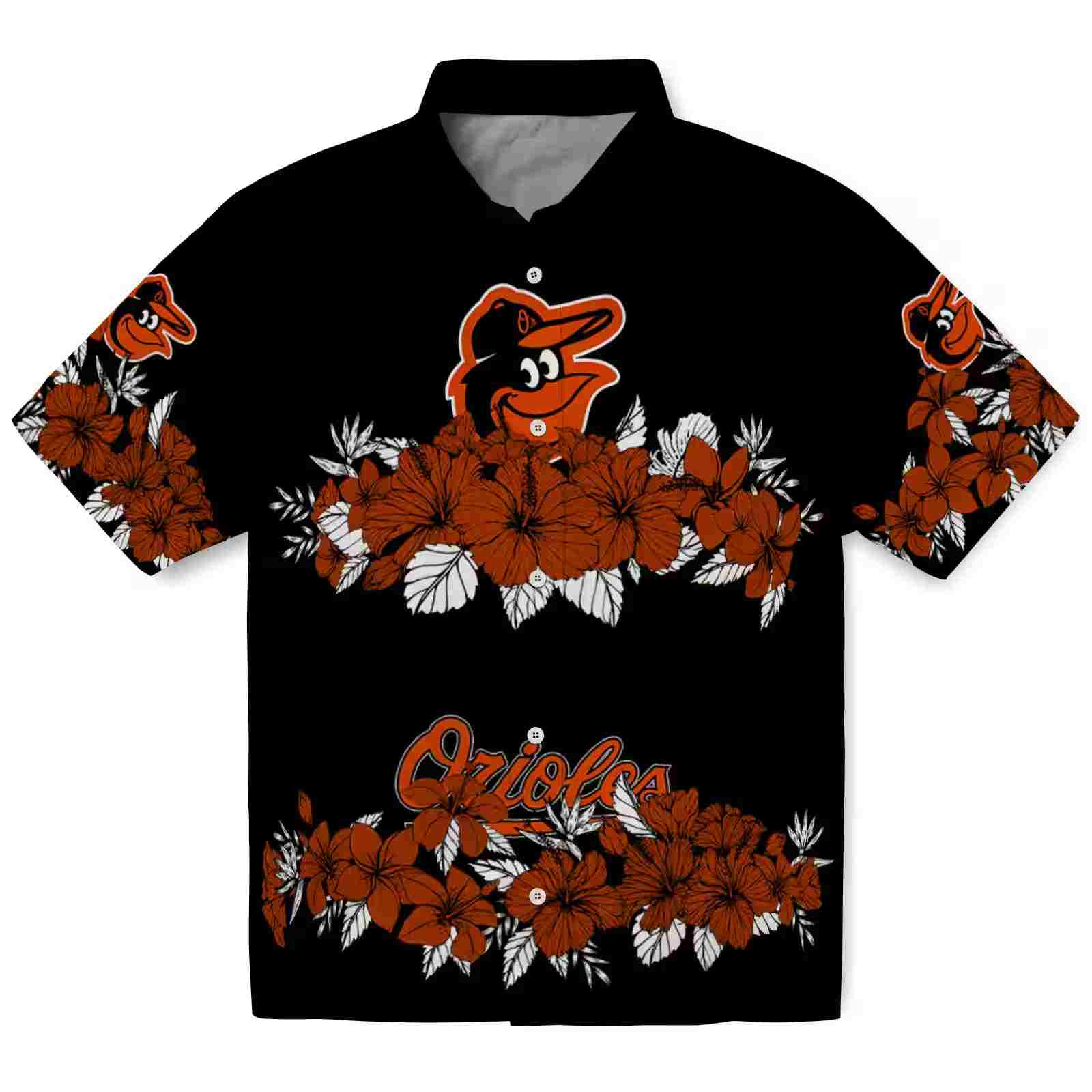 Baltimore Orioles Hibiscus Stripe Orange Black Hawaiian Shirt