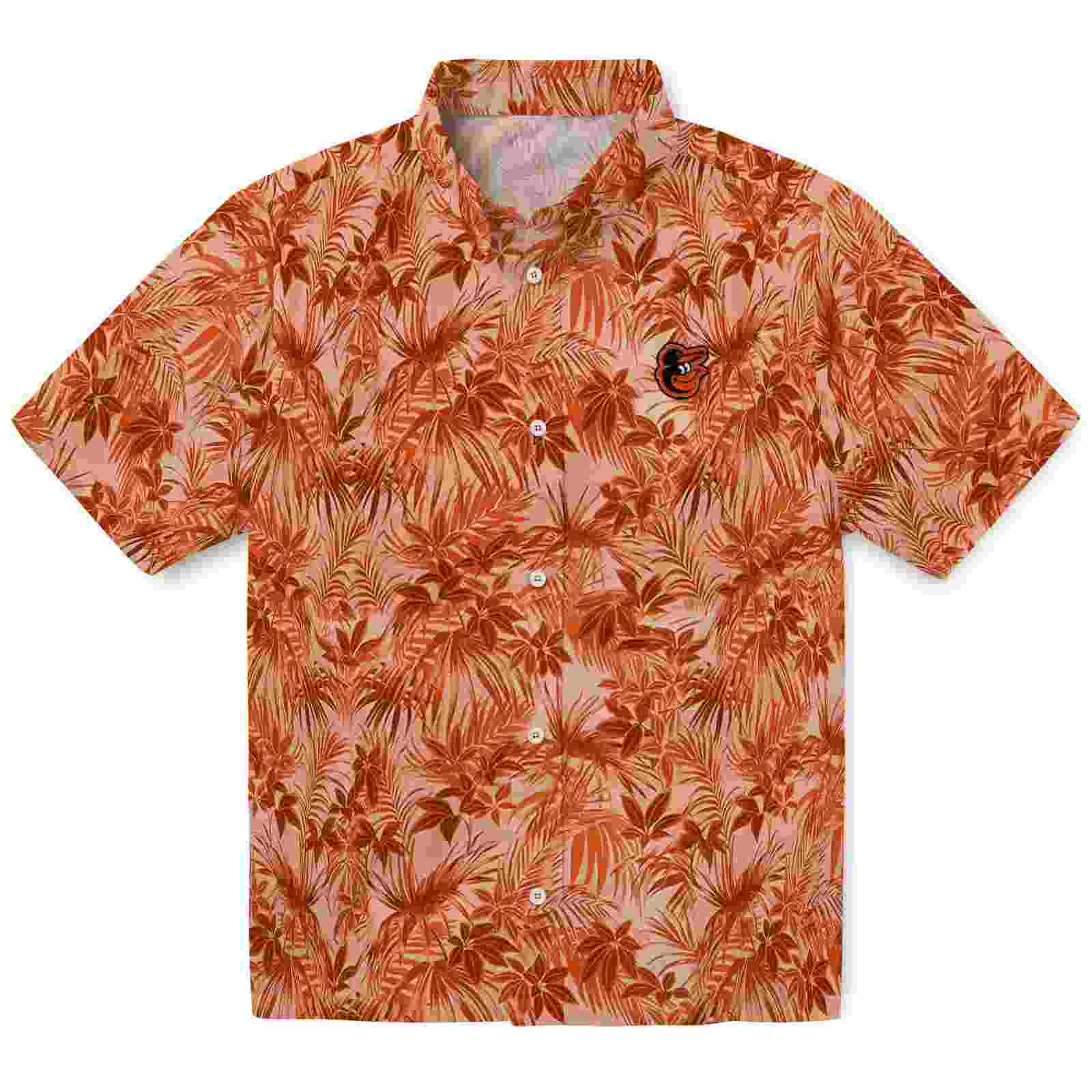 baltimore orioles leafy pattern orange hawaiian shirt best selling