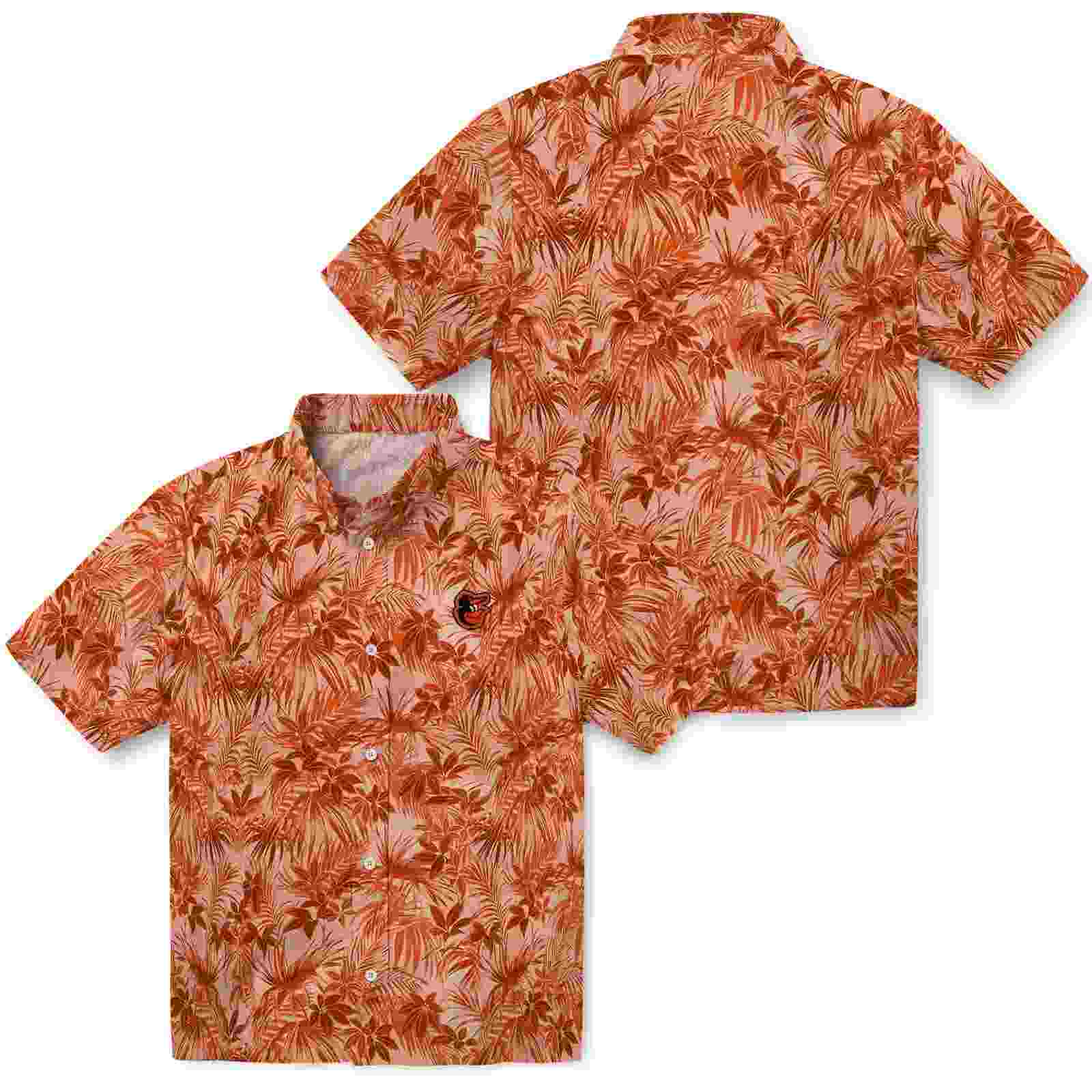 baltimore orioles leafy pattern orange hawaiian shirt high quality